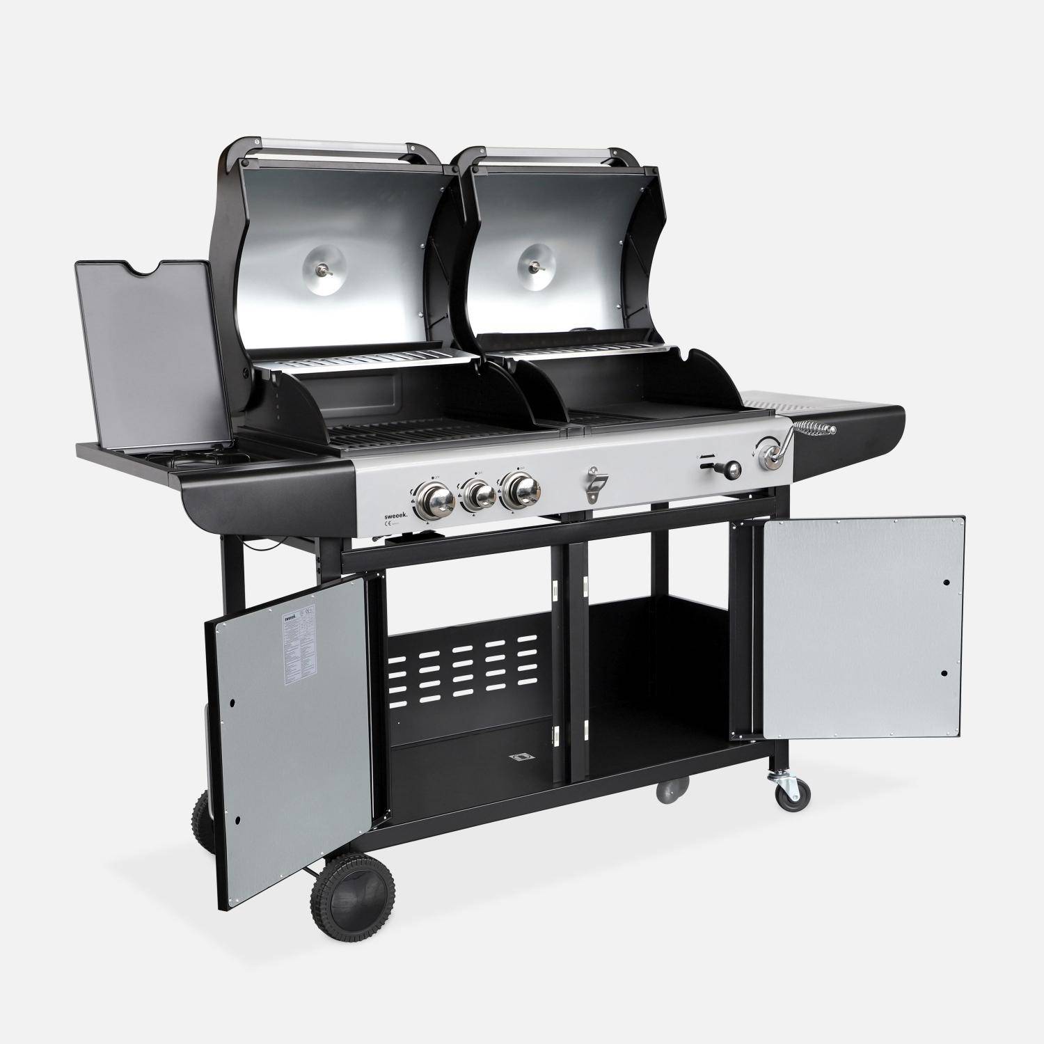Barbecue a gas 2 in 1, 3 bruciatori + 1 fuoco laterale Nero - 163.5x75.5x140.5 cm,sweeek,Photo6
