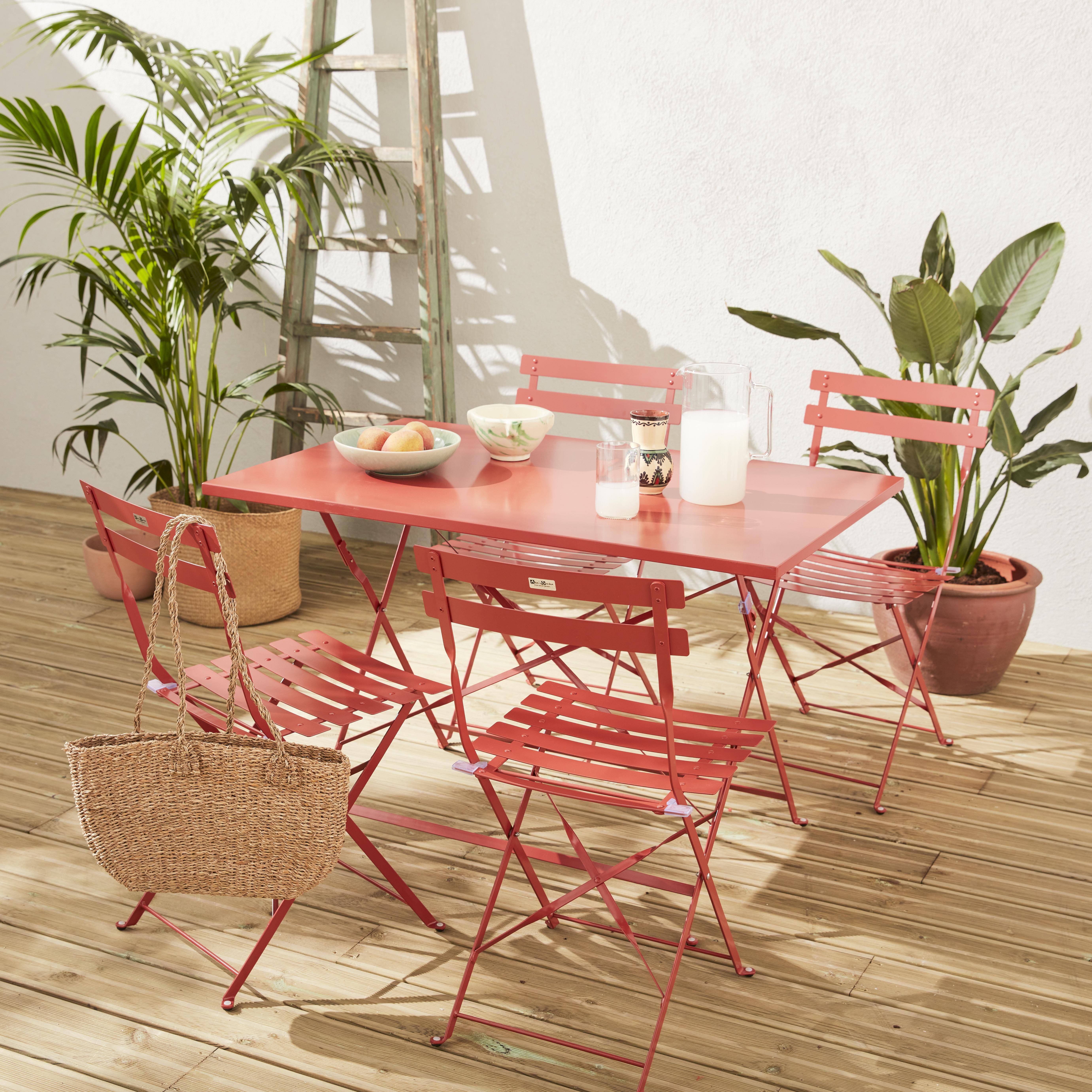 4-seater foldable thermo-lacquered steel bistro garden table with chairs, 110x70cm - Emilia - Terracotta,sweeek,Photo1