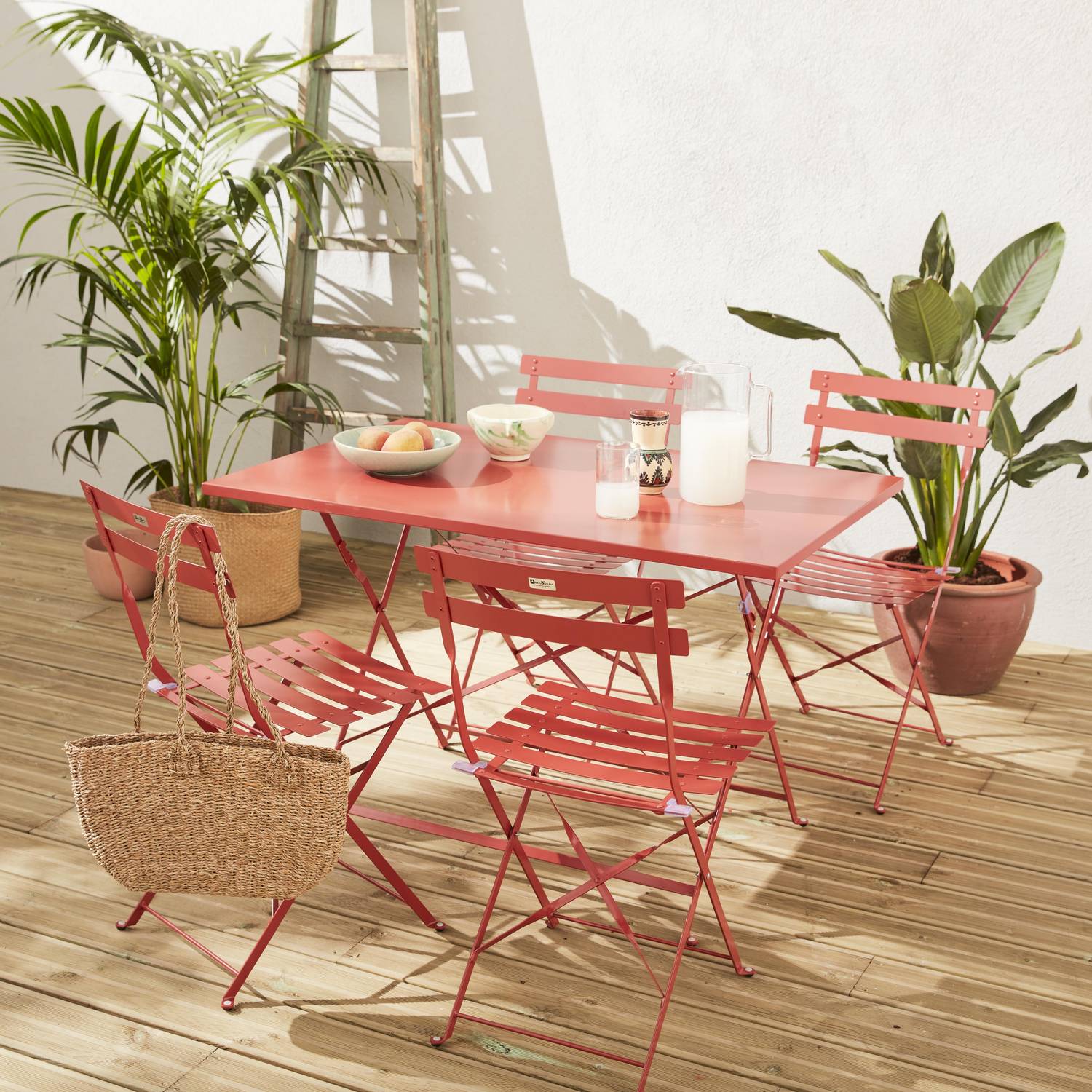 Tavolo da giardino, bar bistrot, pieghevole - modello: Emilia, rettangolare, colore: Terracotta- Tavolo, dimensioni: 110x70cm, con quattro sedie pieghevoli, acciaio termolaccato Photo6