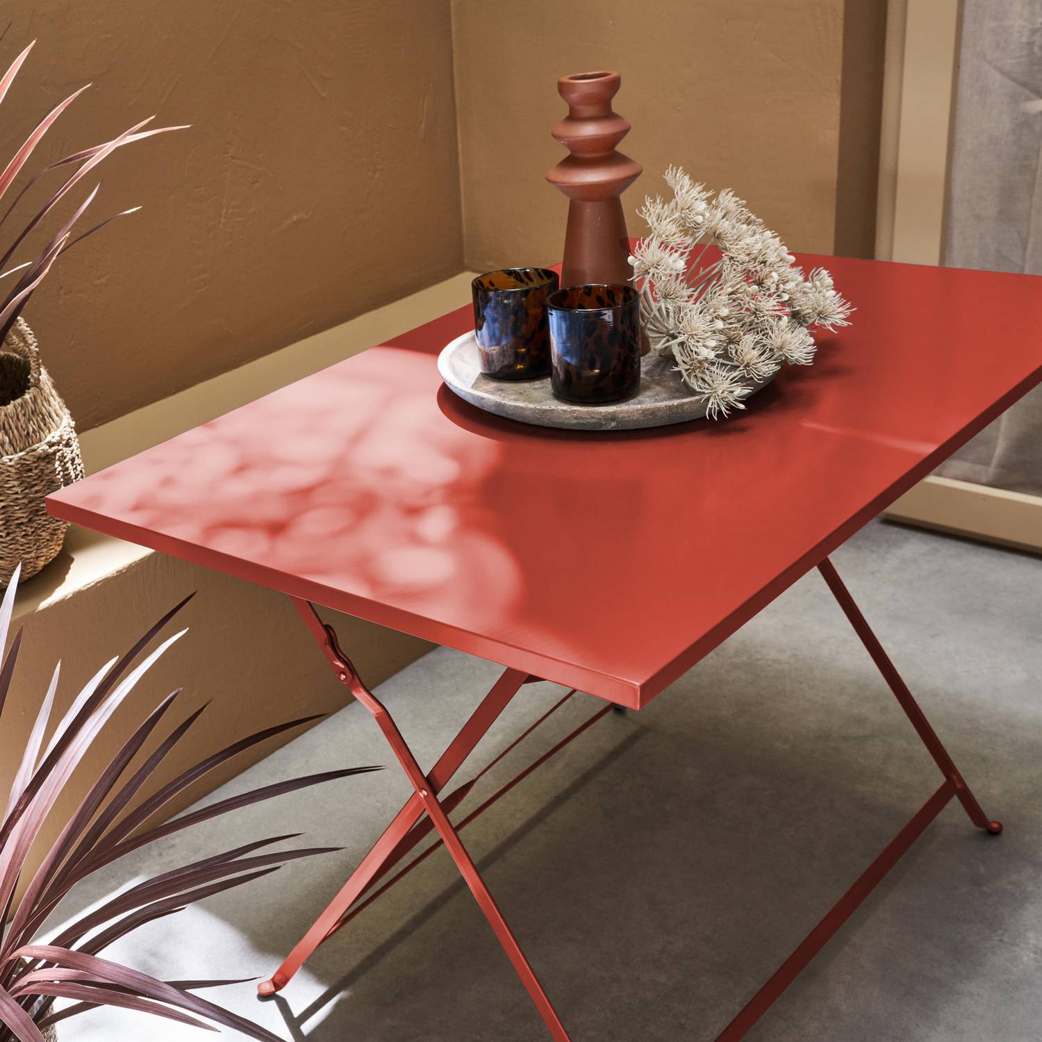 Table de jardin bistrot pliable - Emilia rectangle terra cotta - Table rectangle 110x70cm en acier thermolaqué Photo2
