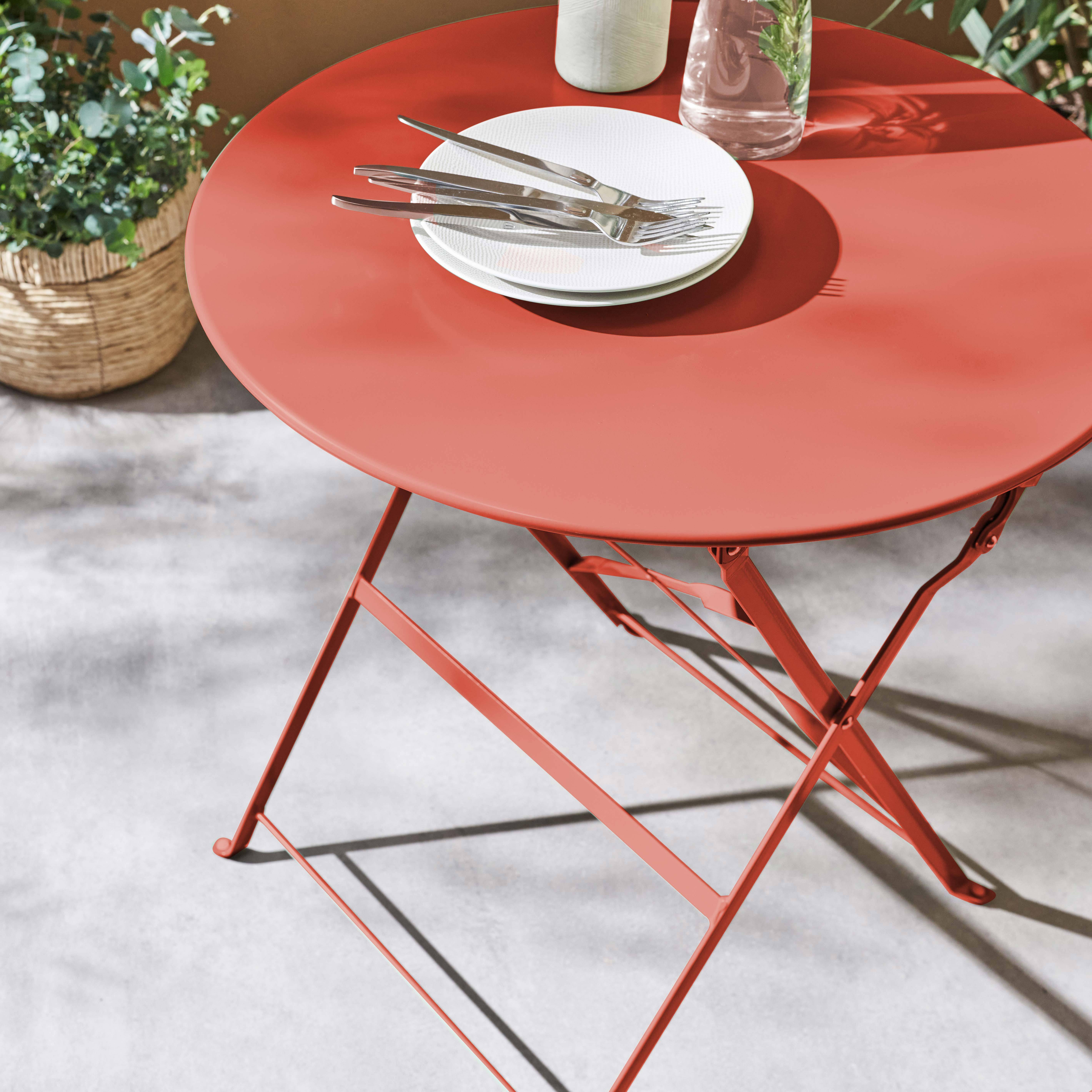 Foldable bistro garden table - Round Emilia terracota - Round table Ø60cm, thermo-lacquered steel,sweeek,Photo2