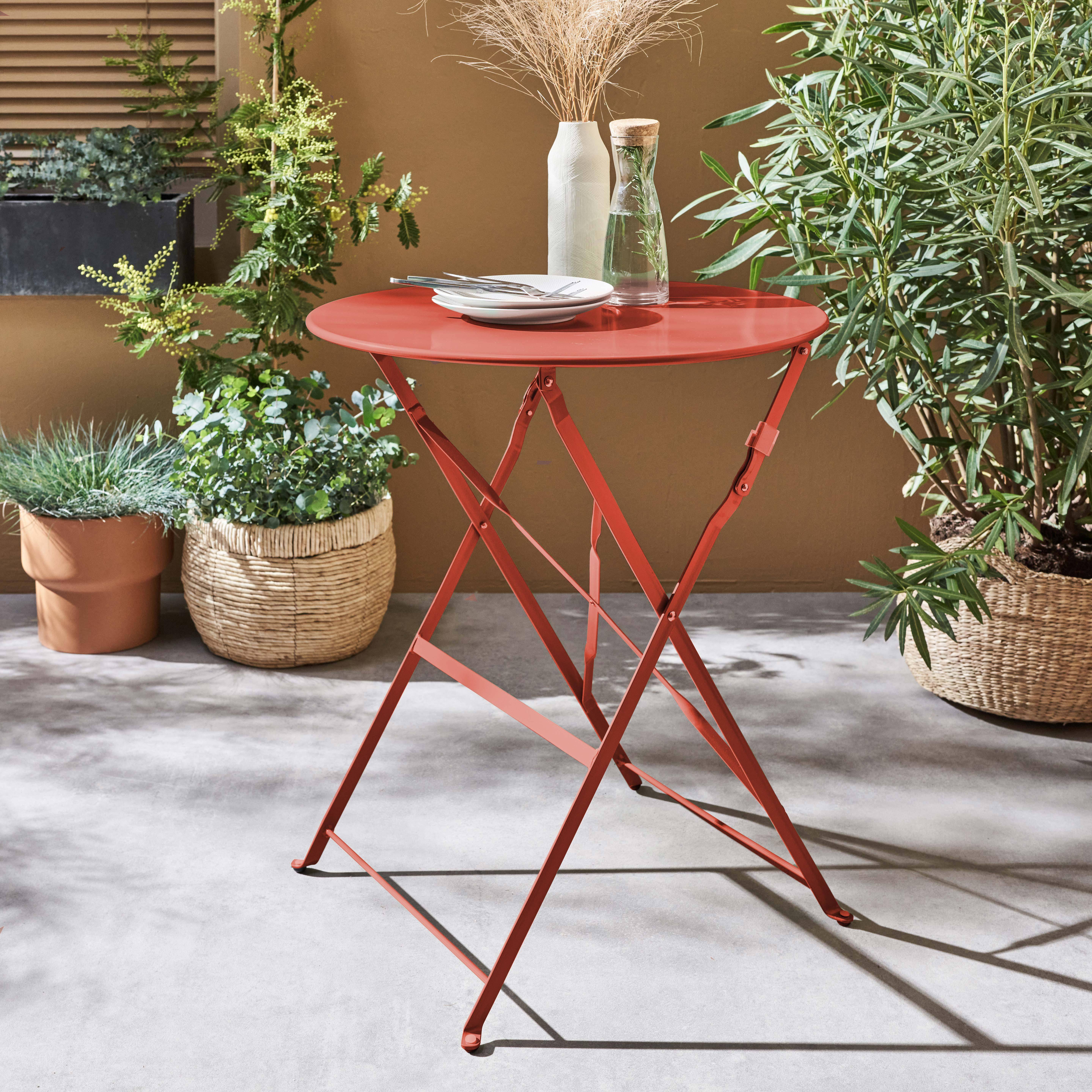 Foldable bistro garden table - Round Emilia terracota - Round table Ø60cm, thermo-lacquered steel,sweeek,Photo1