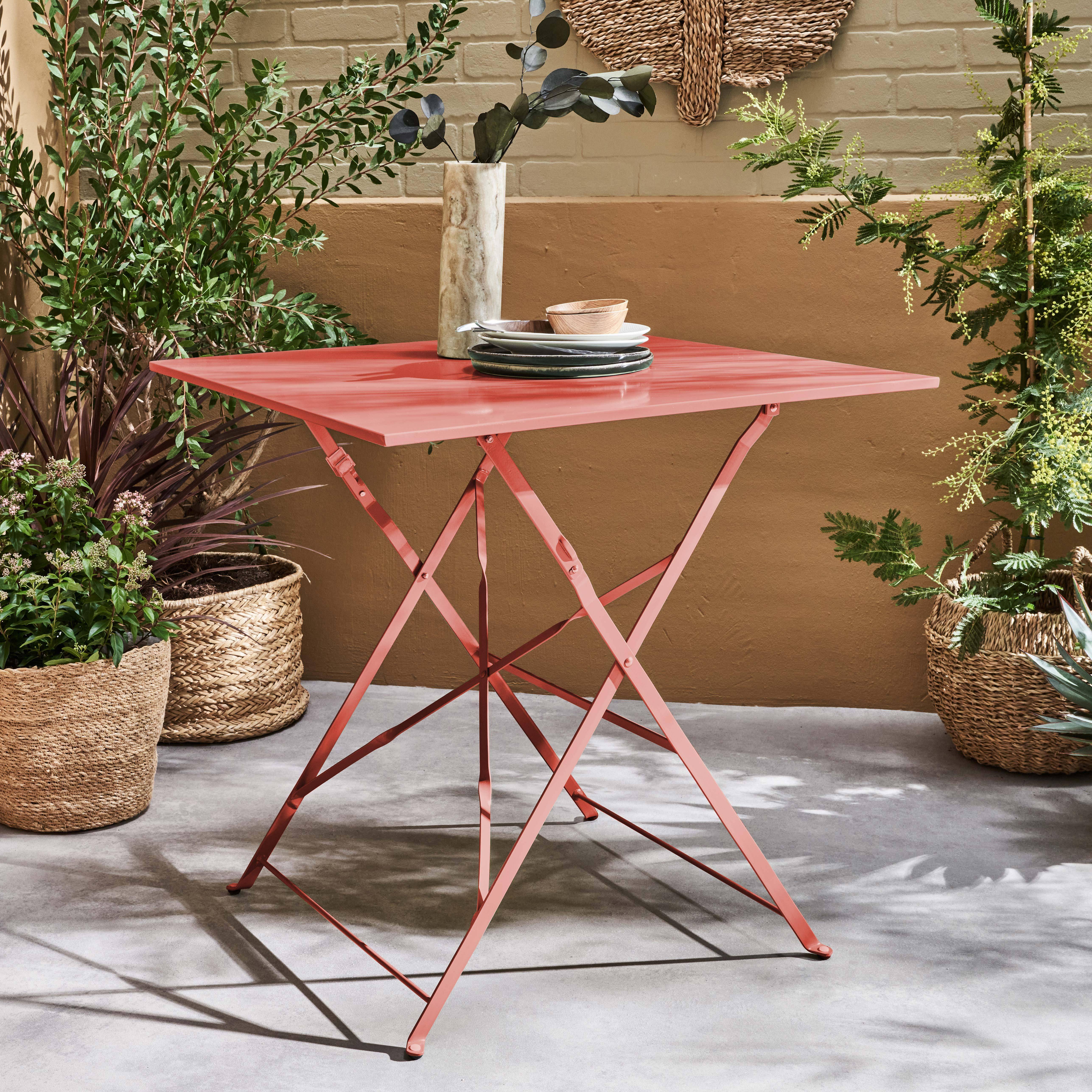 2-seater foldable thermo-lacquered steel bistro garden table, 70x70cm - Emilia - Terracotta,sweeek,Photo1