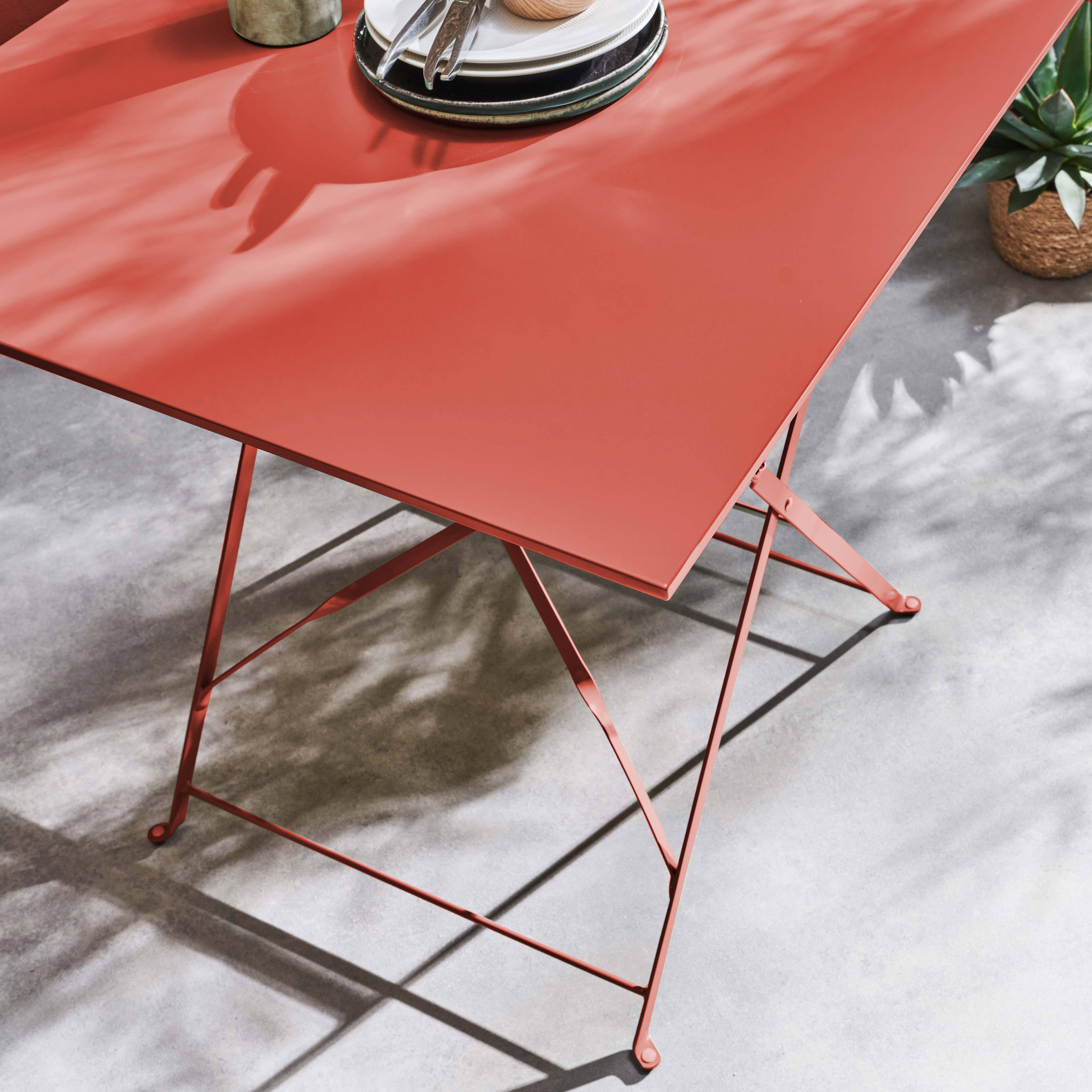 2-seater foldable thermo-lacquered steel bistro garden table, 70x70cm - Emilia - Terracotta Photo2