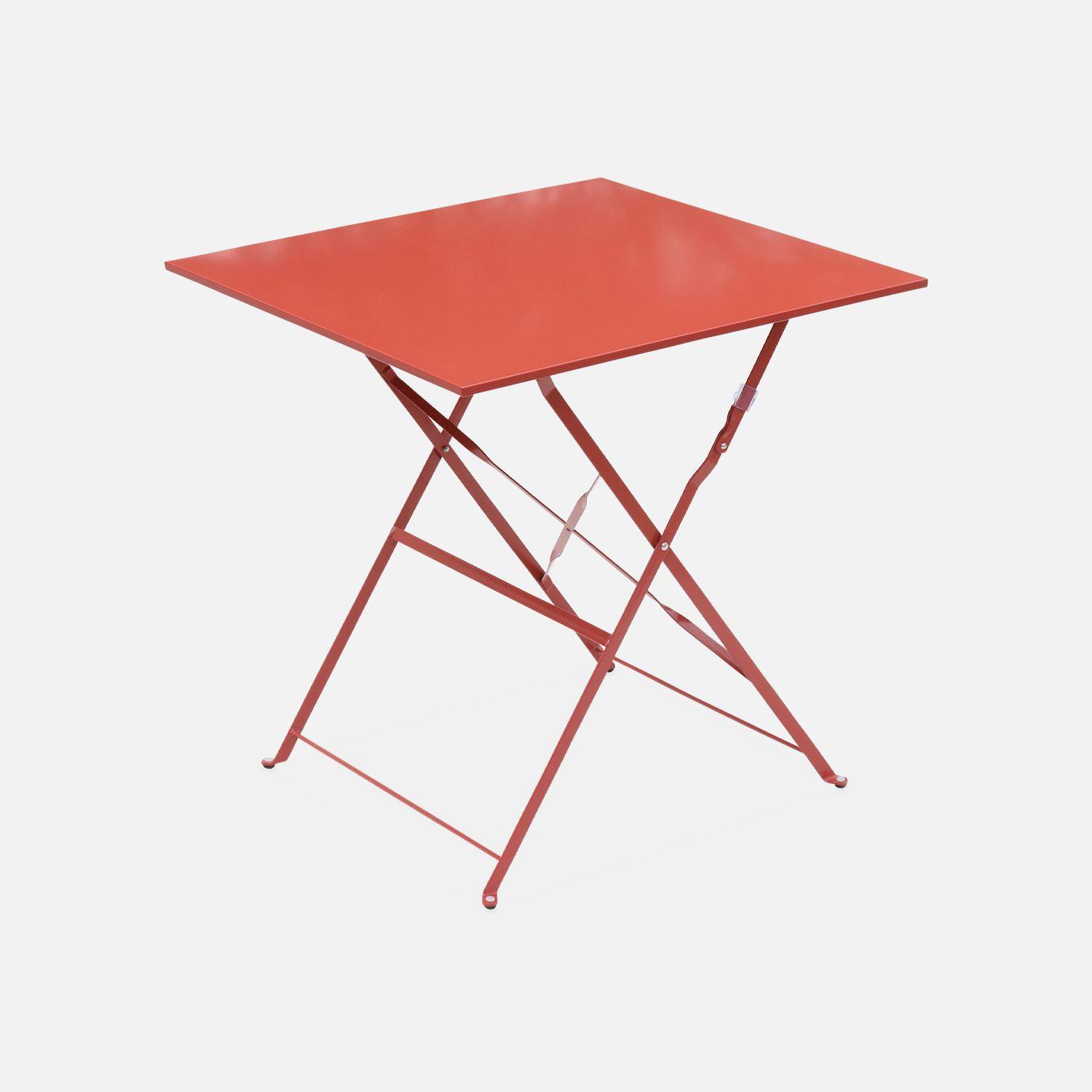 2-seater foldable thermo-lacquered steel bistro garden table, 70x70cm - Emilia - Terracotta Photo3