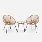Set van 2 ei-vormige stoelen ACAPULCO met bijzettafel - Natuurlijk - Stoelen 4 poten design retro, met lage tafel, plastic koorden Photo2