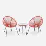 Set van 2 ei-vormige stoelen ACAPULCO met bijzettafel - Terra Cotta - Stoelen 4 poten design retro, met lage tafel, plastic koorden Photo2