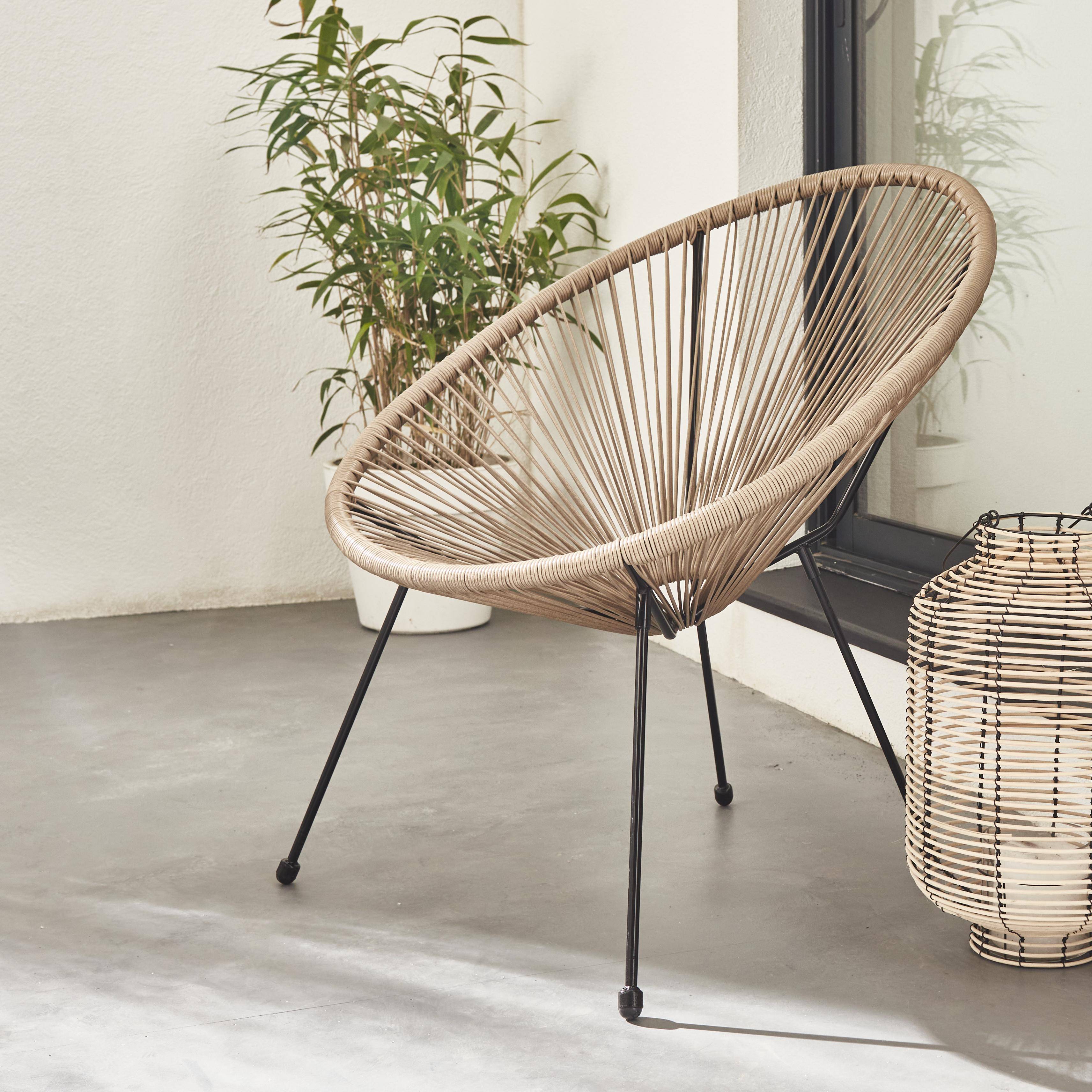 Fauteuil ACAPULCO forme d'œuf - Naturel - Fauteuil 4 pieds design rétro, cordage plastique, intérieur / extérieur Photo1