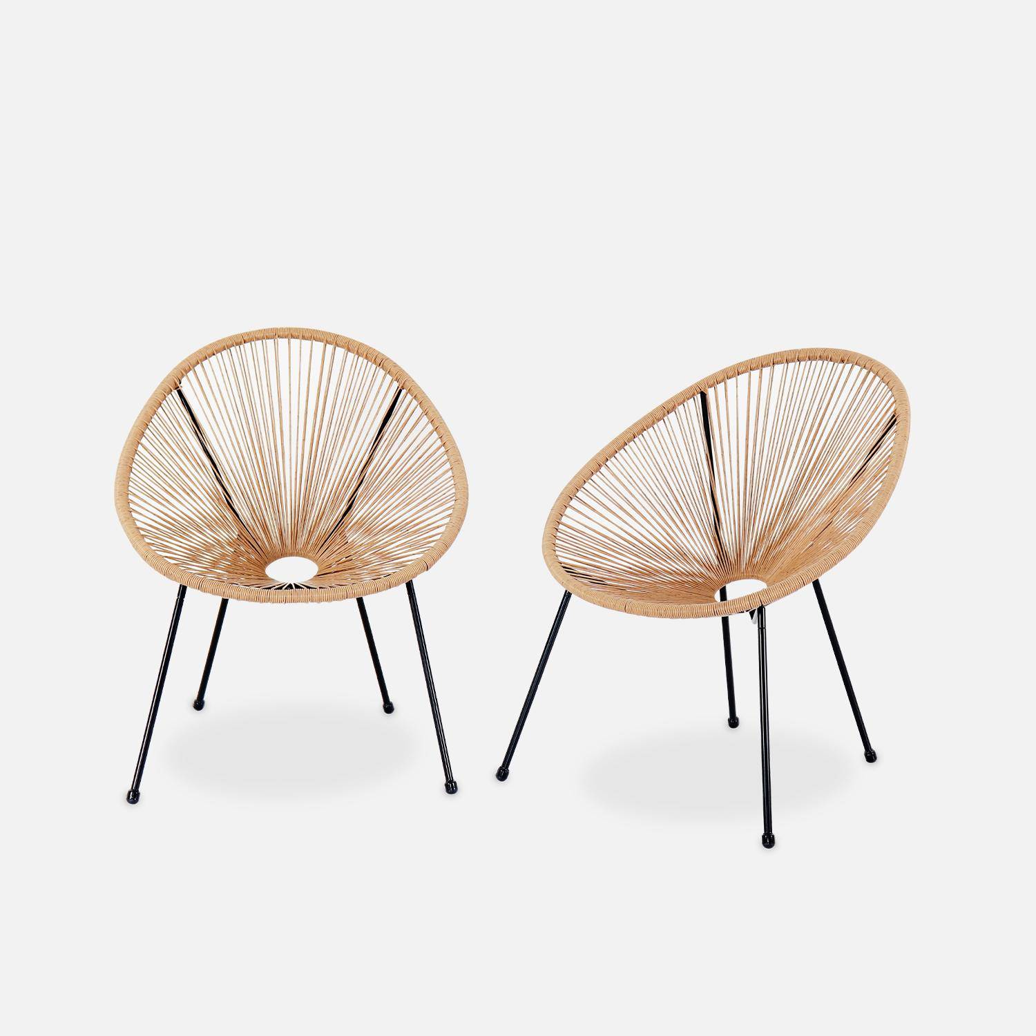 Lot de 2 fauteuils design Oeuf - Acapulco Naturel - Fauteuils 4 pieds design rétro, cordage plastique, intérieur / extérieur Photo2