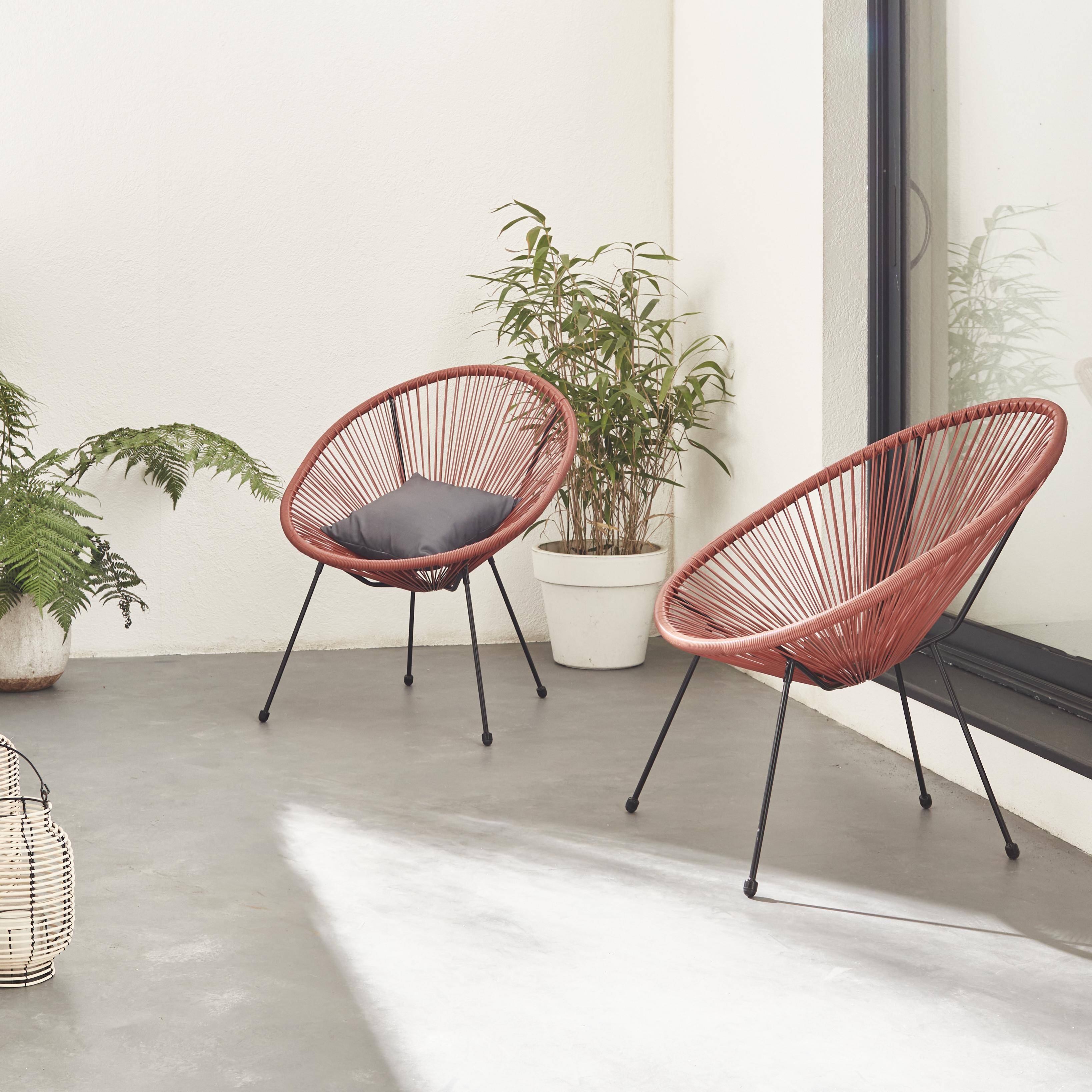 Lot de 2 fauteuils design Oeuf - Acapulco Terra Cotta - Fauteuils 4 pieds design rétro, cordage plastique, intérieur / extérieur Photo1