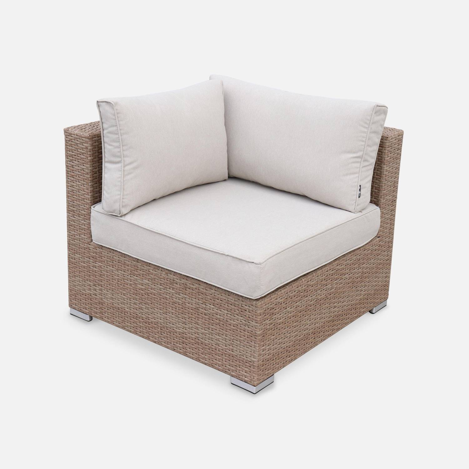 Muebles de jardín de resina tejida - Brescia - 1 sillón de esquina + 1 sillón sin reposabrazos - Resina natural, cojines beige Photo5