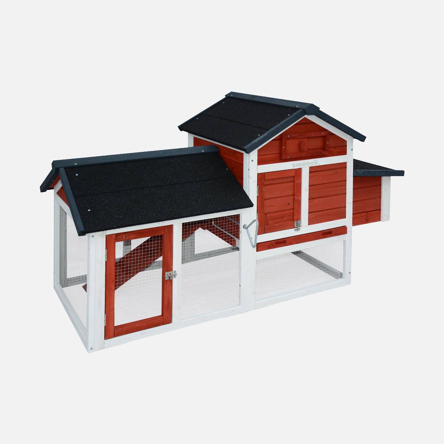 Wooden chicken coop - for 3 chickens, backyard hen cage, indoor and outdoor space - Galinette, Red,sweeek,Photo1
