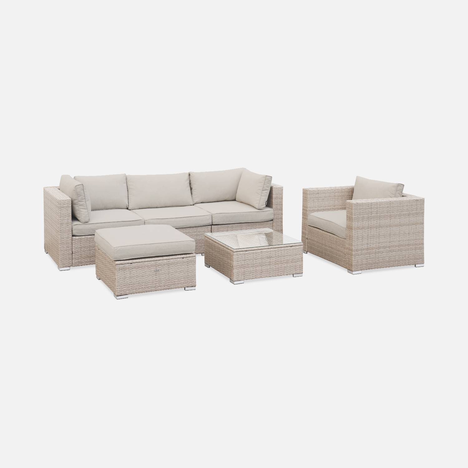 Conjunto de muebles de jardín Caligari de resina tejida 5 asientos beige  | sweeek