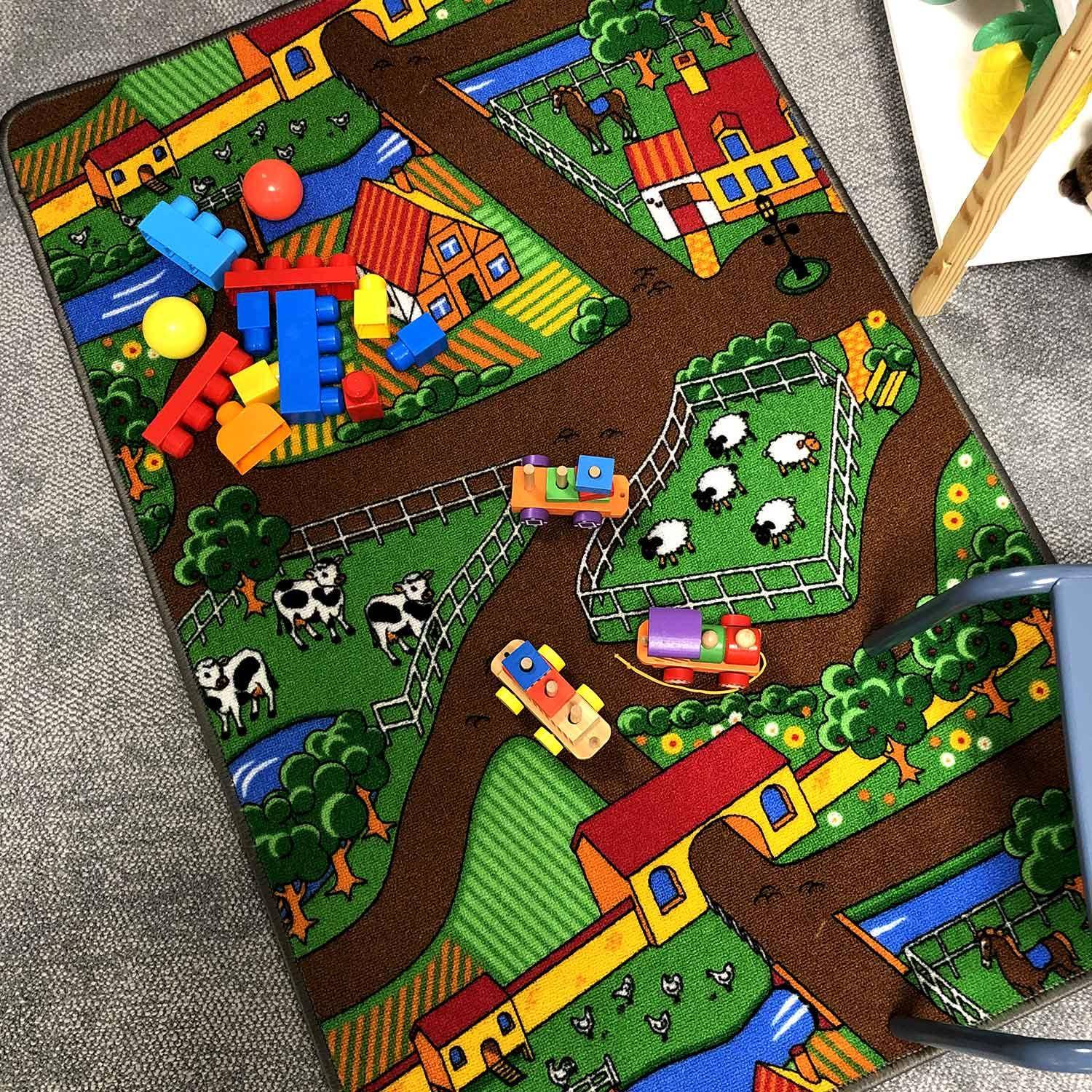 Doppelseitiger Spielteppich für Kinder, Joseph, mit Straßenkarte und Bauernhofplan, Spielmatte Photo3