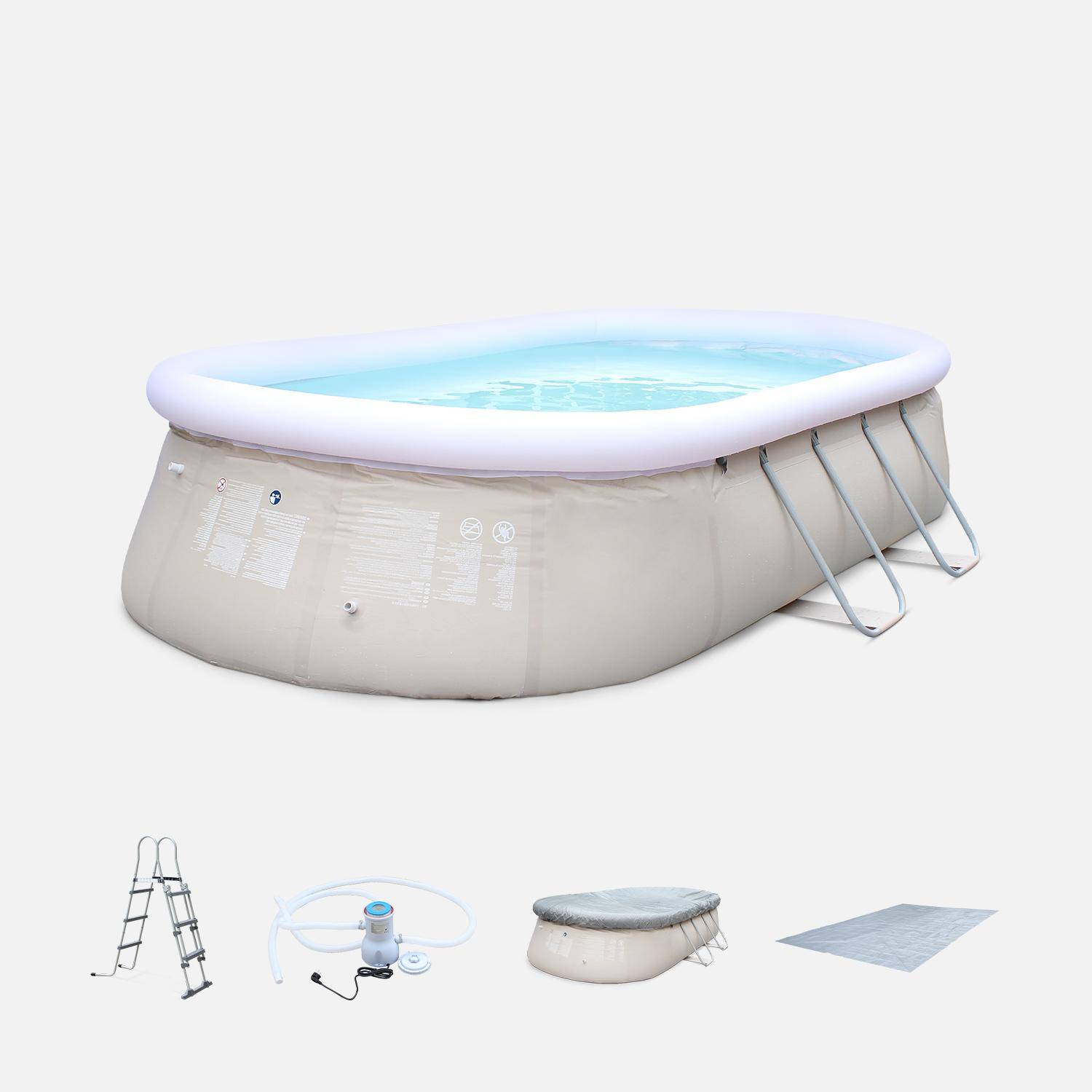 Opblaasbaar ovaal buitenzwembad, grijs, 540x304x106cm met filterpomp, zeildoek, vloermat en ladder Photo1