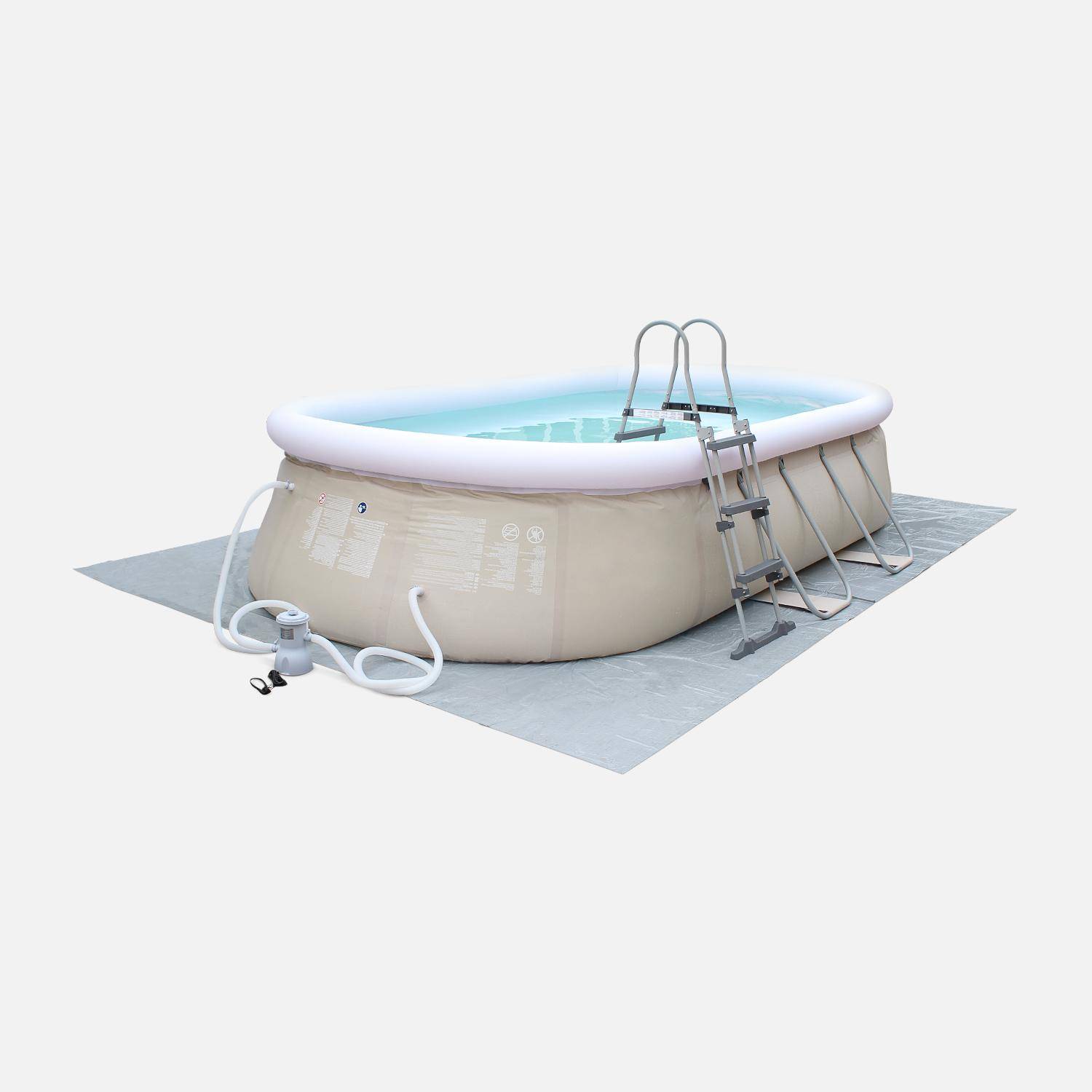 Opblaasbaar ovaal buitenzwembad, grijs, 540x304x106cm met filterpomp, zeildoek, vloermat en ladder Photo2