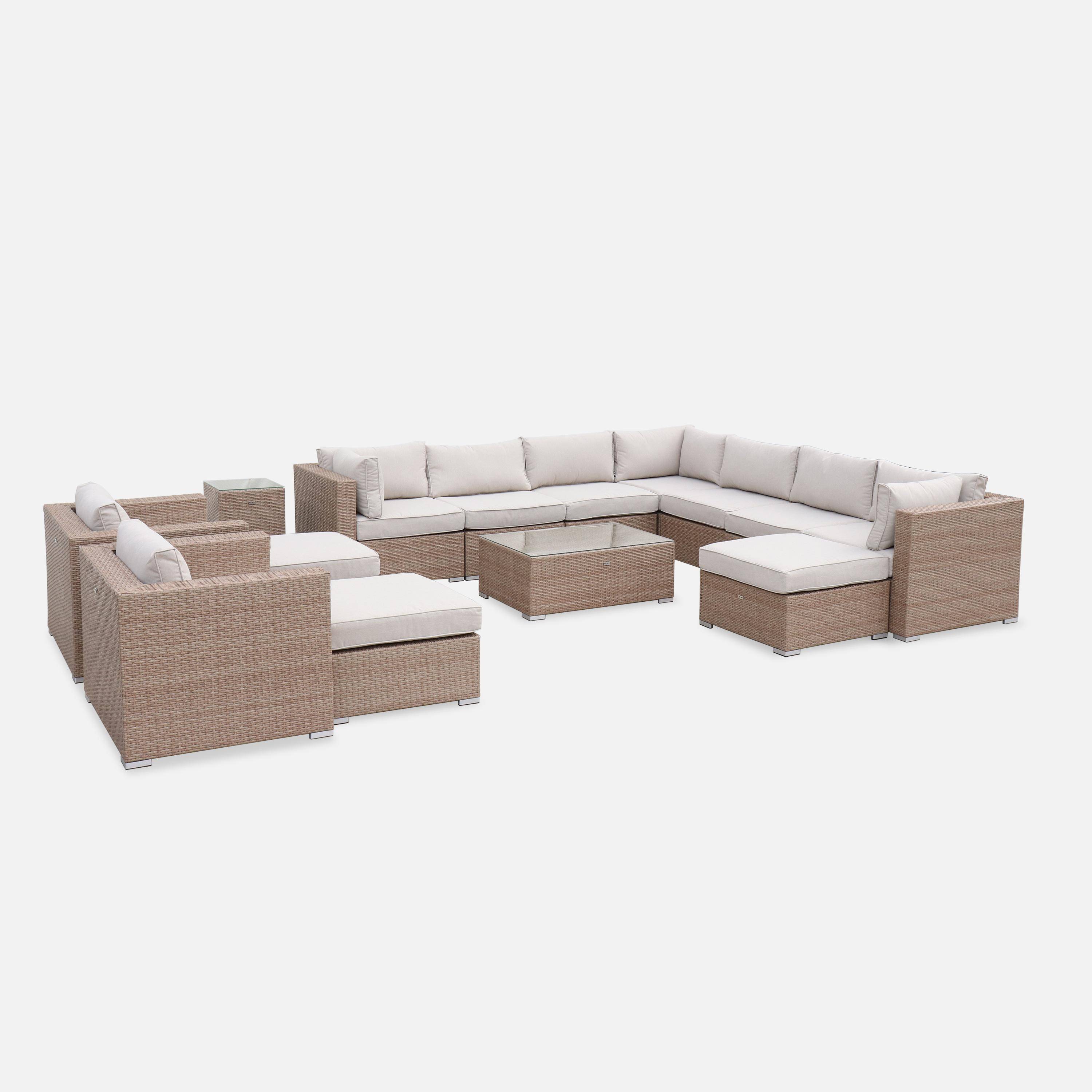 Salotto da giardino angolare in resina intrecciata, 12-14 posti, Tripoli, Beige, 303.5x82x67 cm Photo3