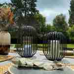 Set van twee lantaarns, ijzer, glazen kaarsenhouder, afgeronde randen, grijs Photo2