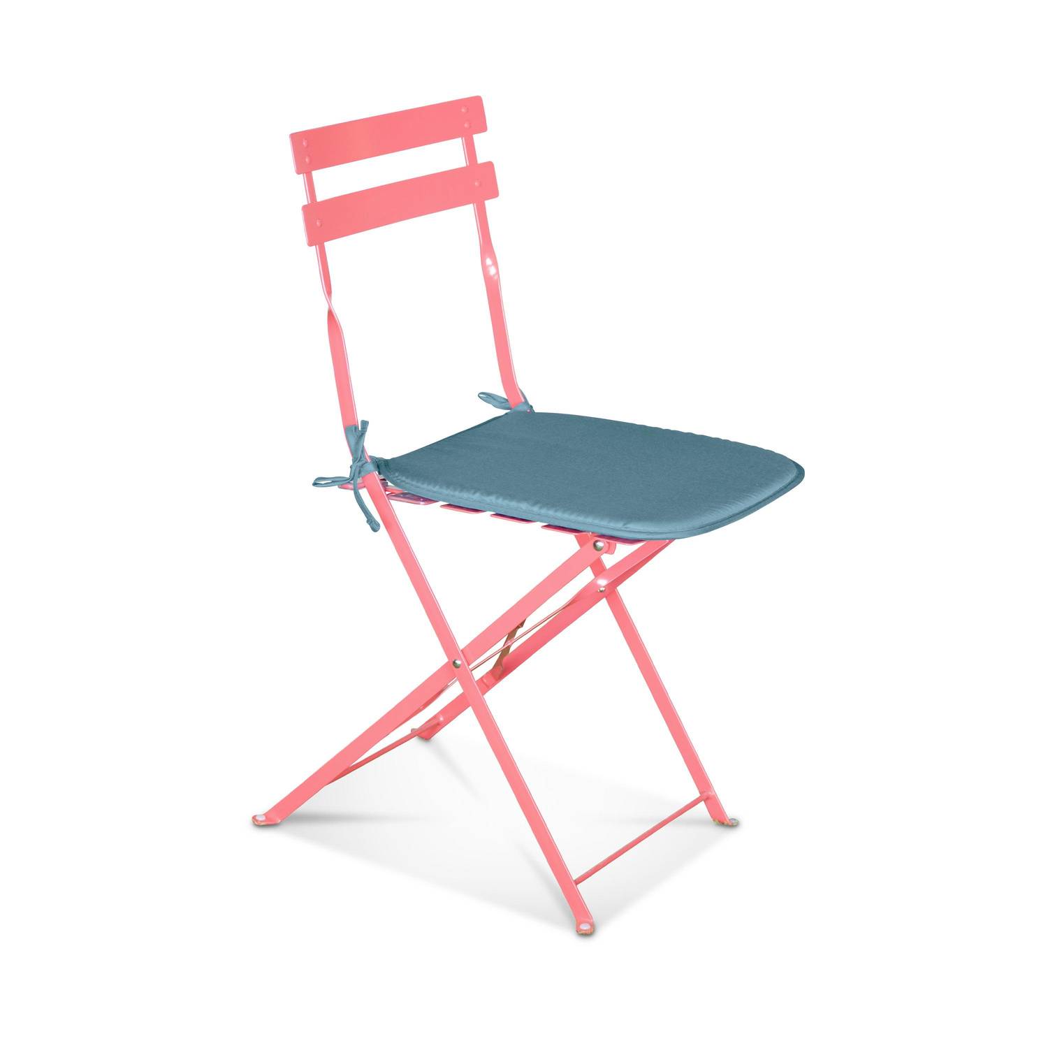 Set van 4 stoelkussens - 40 x 40cm, zitkussen met bevestigingskoordjes, donker turquoise Photo2