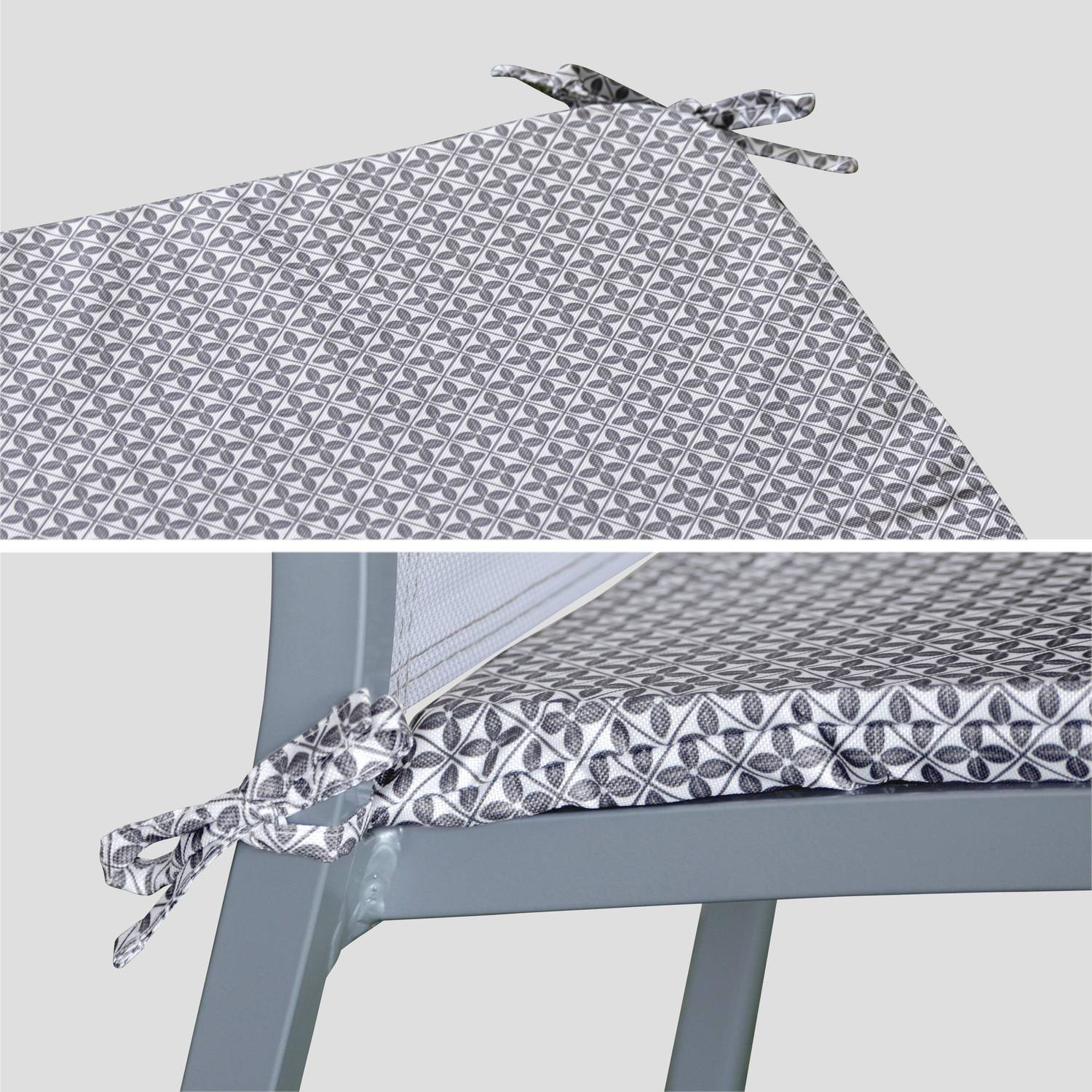 Set van 4 stoelkussens - 43 x 40 cm - waterafstotende stof, omkeerbaar, anti-UV, met bevestigingskoordjes, grijs motief Photo3