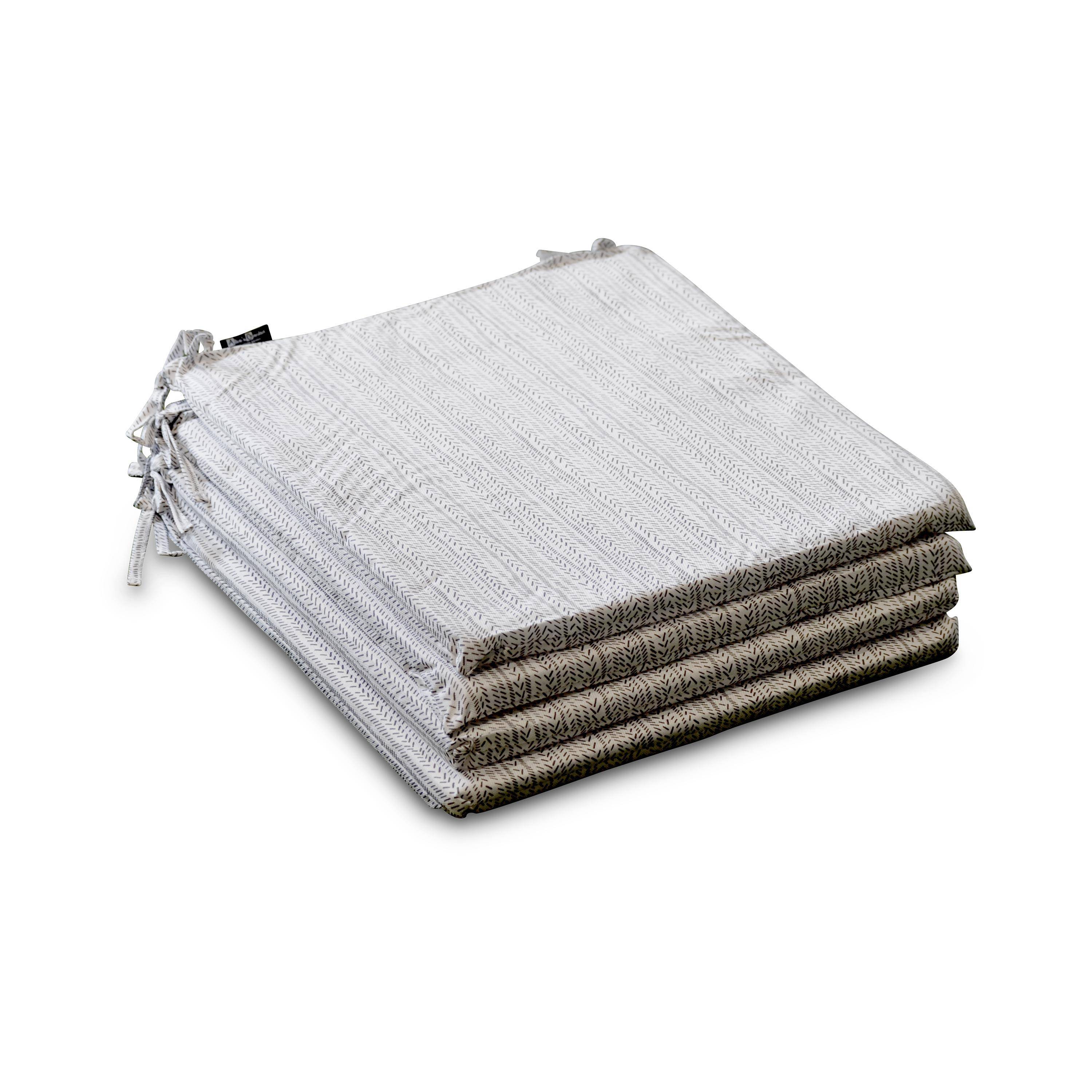 Collection ETHNIQUE - Lot de 4 galettes de chaises - 43 x 40 cm - motif ethnique, tissu déperlant, réversibles, anti UV, petites cordes pour attacher Photo1