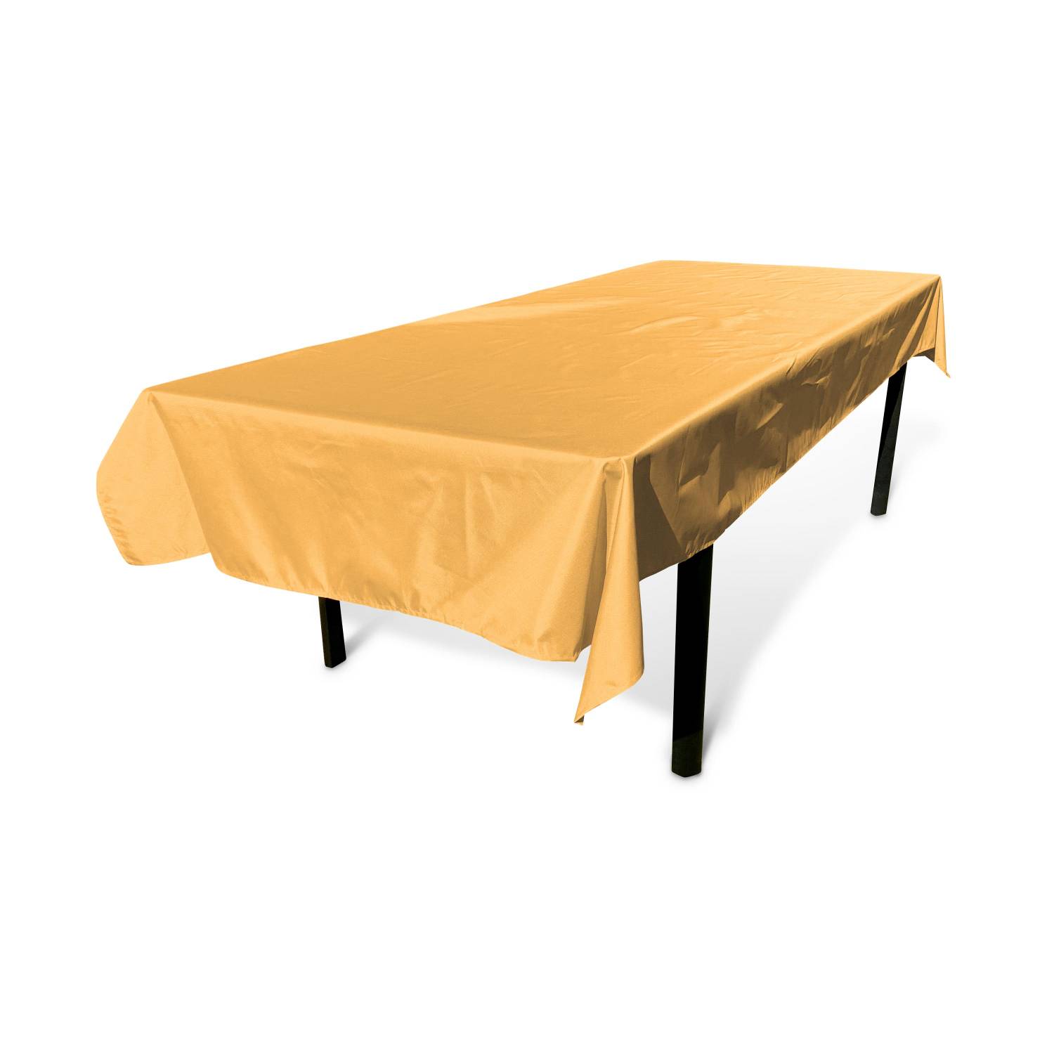 Toalha de mesa para exterior 300 x 140 cm mostarda, 100% poliéster, protege a mesa, proteção UV, estilo verão | sweeek