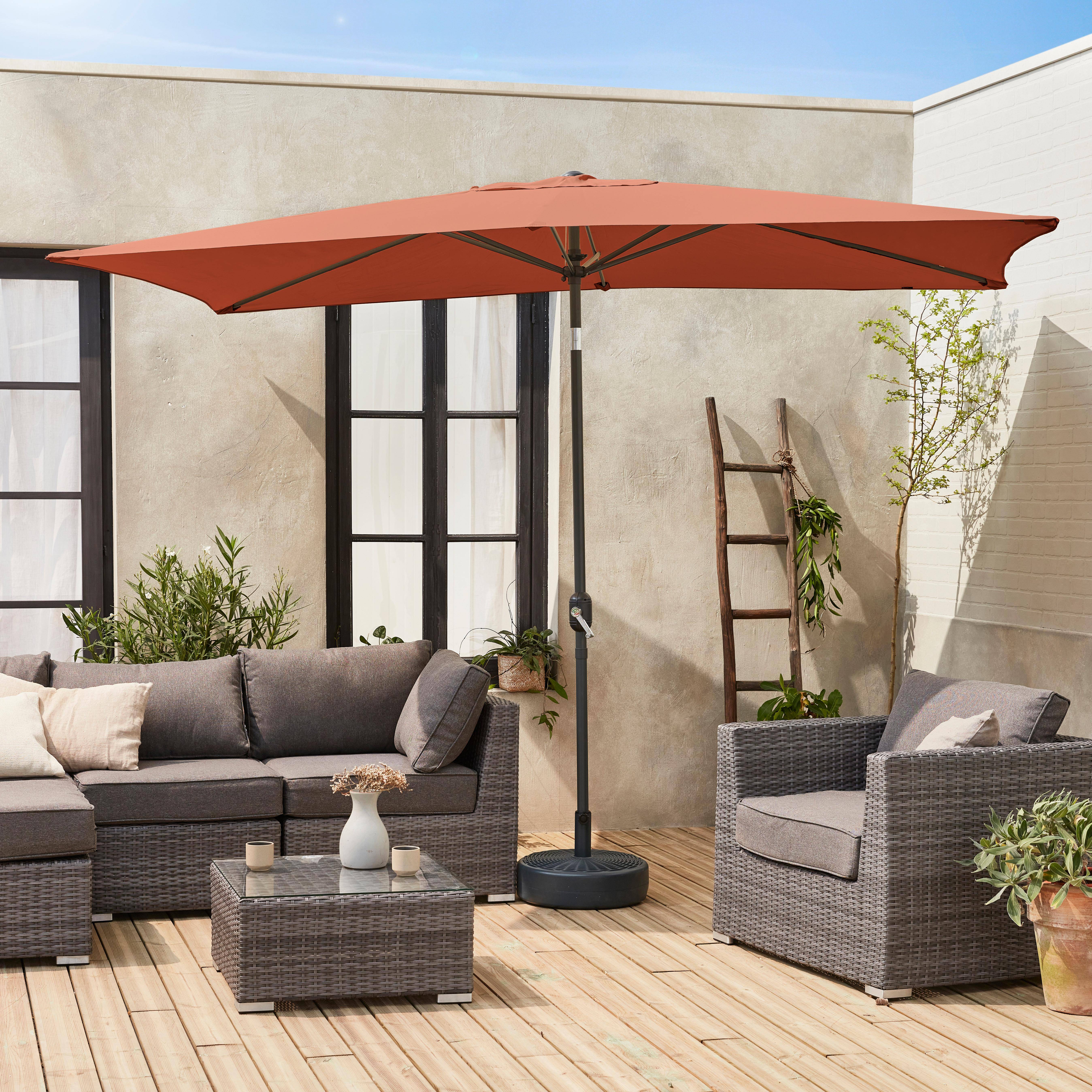 Parasol droit rectangulaire 2x3m - Touquet terracotta - mât central en aluminium orientable et manivelle d'ouverture,sweeek,Photo2