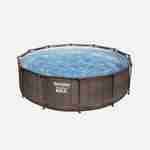 Piscine tubulaire BESTWAY - Opalite marron - aspect rotin, piscine ronde Ø3,6m avec échelle, pompe de filtration, piscine hors sol, armature acier Photo2