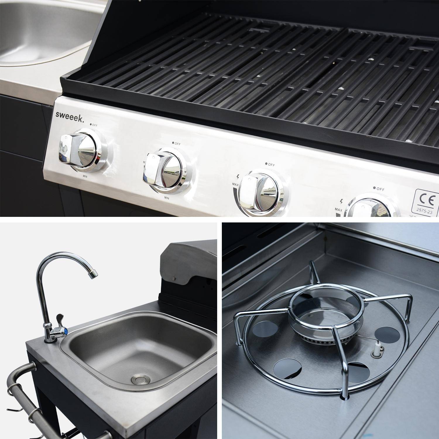 Barbacoa de gas de 5 quemadores con 1 quemador lateral Negro - 206x58x112 cm,sweeek,Photo10