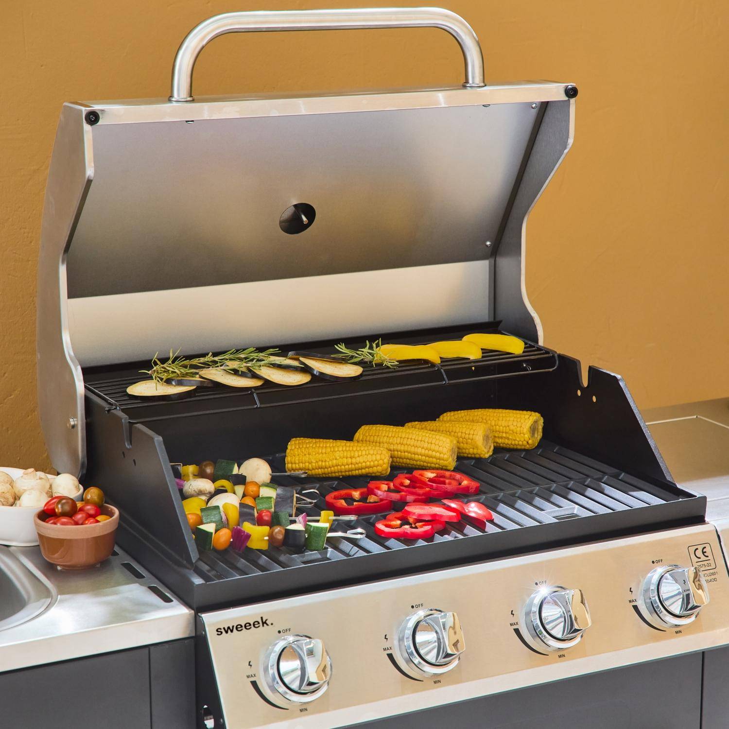 Barbacoa de gas de 5 quemadores con 1 quemador lateral Negro - 206x58x112 cm,sweeek,Photo3