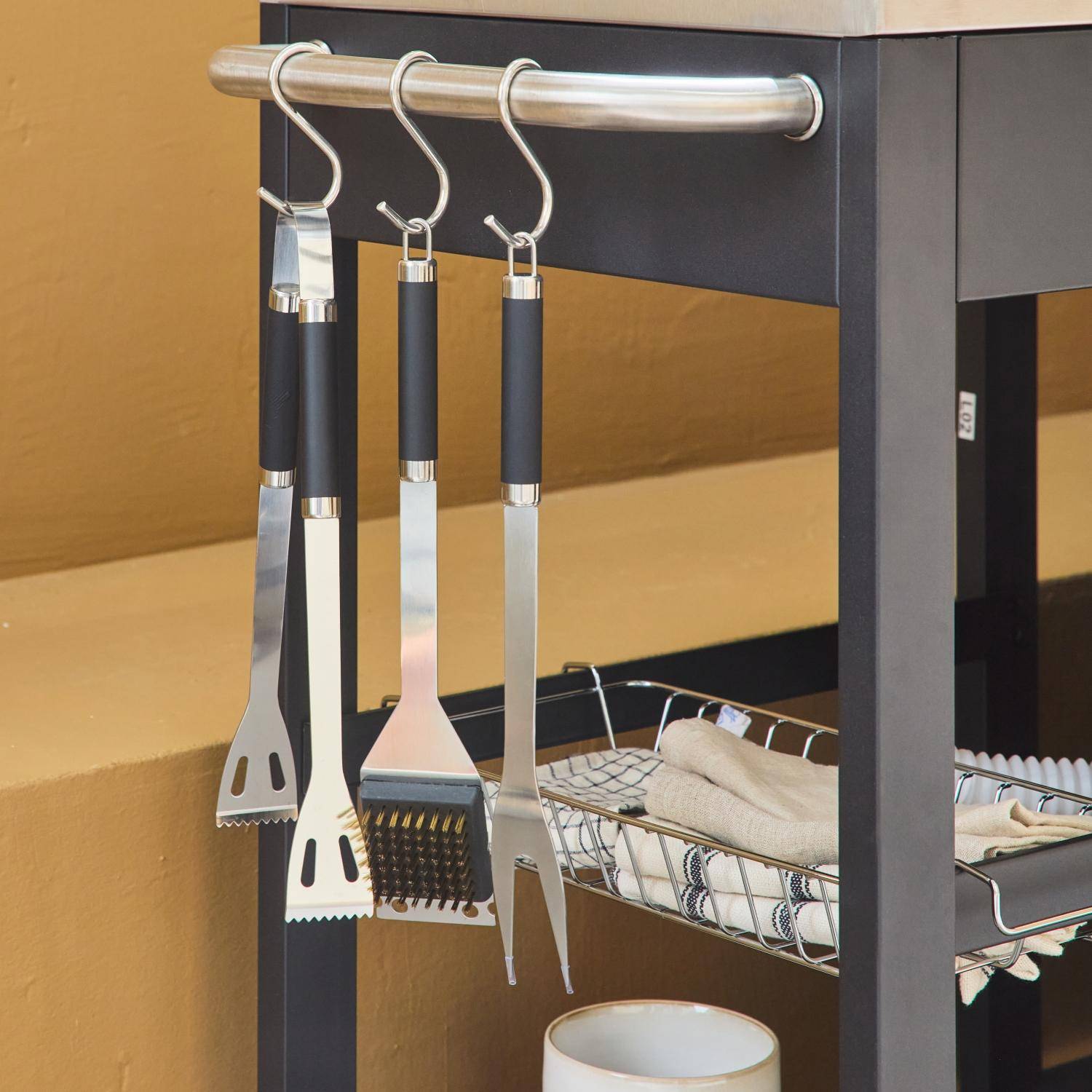 Barbacoa de gas de 5 quemadores con 1 quemador lateral Negro - 206x58x112 cm Photo5