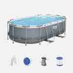 Kit piscine complet BESTWAY – Spinelle grise – piscine ovale tubulaire 4x2 m, pompe de filtration, échelle et kit de réparation inclus  Photo1