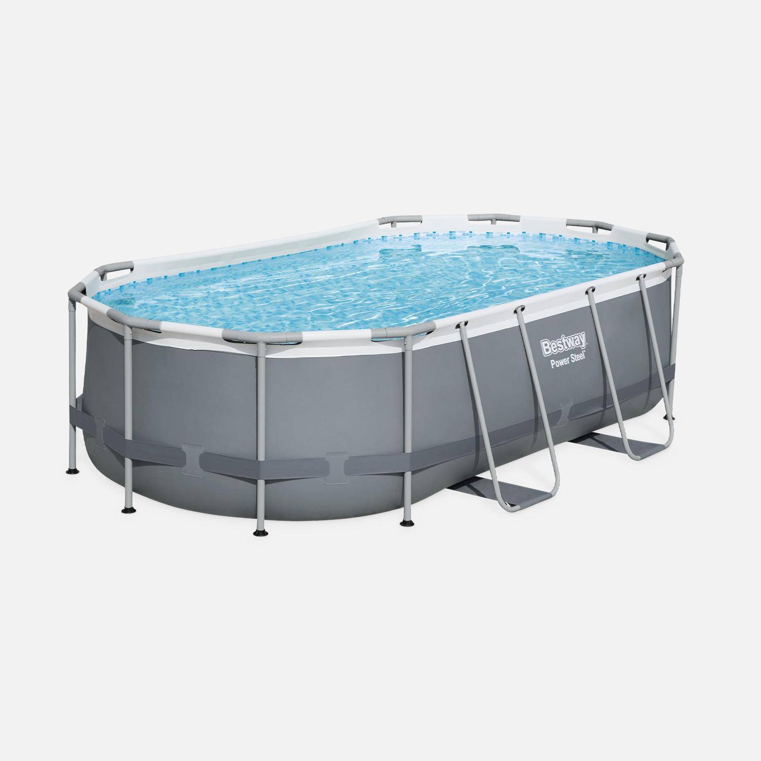 BESTWAY Kit completo per piscina - Grigio Spinelle - piscina tubolare ovale 4x2 m, pompa filtro, scaletta e kit di riparazione inclusi Photo2