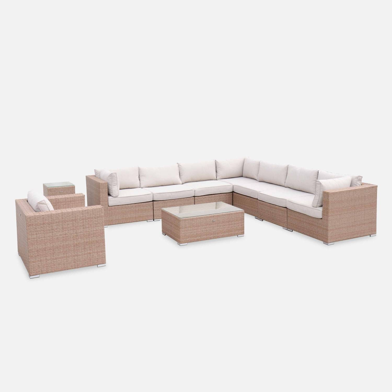 Wicker loungeset 8 elementen - VENEZIA - 10 plaatsen - modulair- aluminium frame en dikke kussens - beige/beige | sweeek
