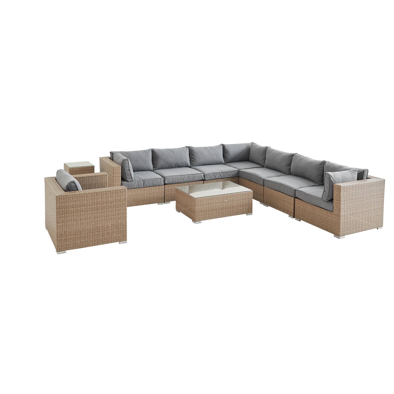 Ready assembled 10-seater polyrattan corner garden sofa set - sofa, armchair, coffee table - Venezia - Beige / Grey Photo2