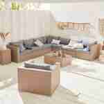 Ready assembled 10-seater polyrattan corner garden sofa set - sofa, armchair, coffee table - Venezia - Beige / Grey Photo1