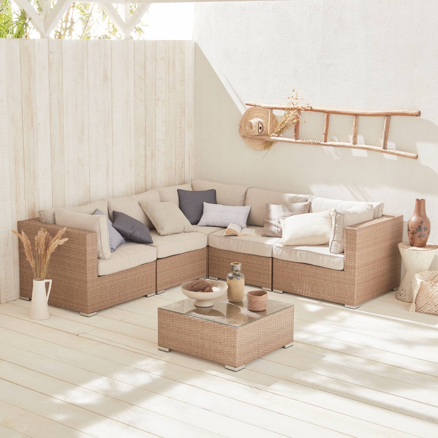 Conjunto de muebles de jardín de 5 plazas, Beige