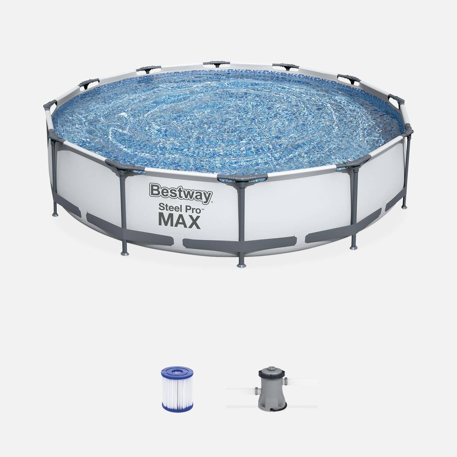 BESTWAY Piscina tubolare - bianco opalite - piscina rotonda Ø3,6m con pompa di filtrazione, piscina fuori terra | sweeek