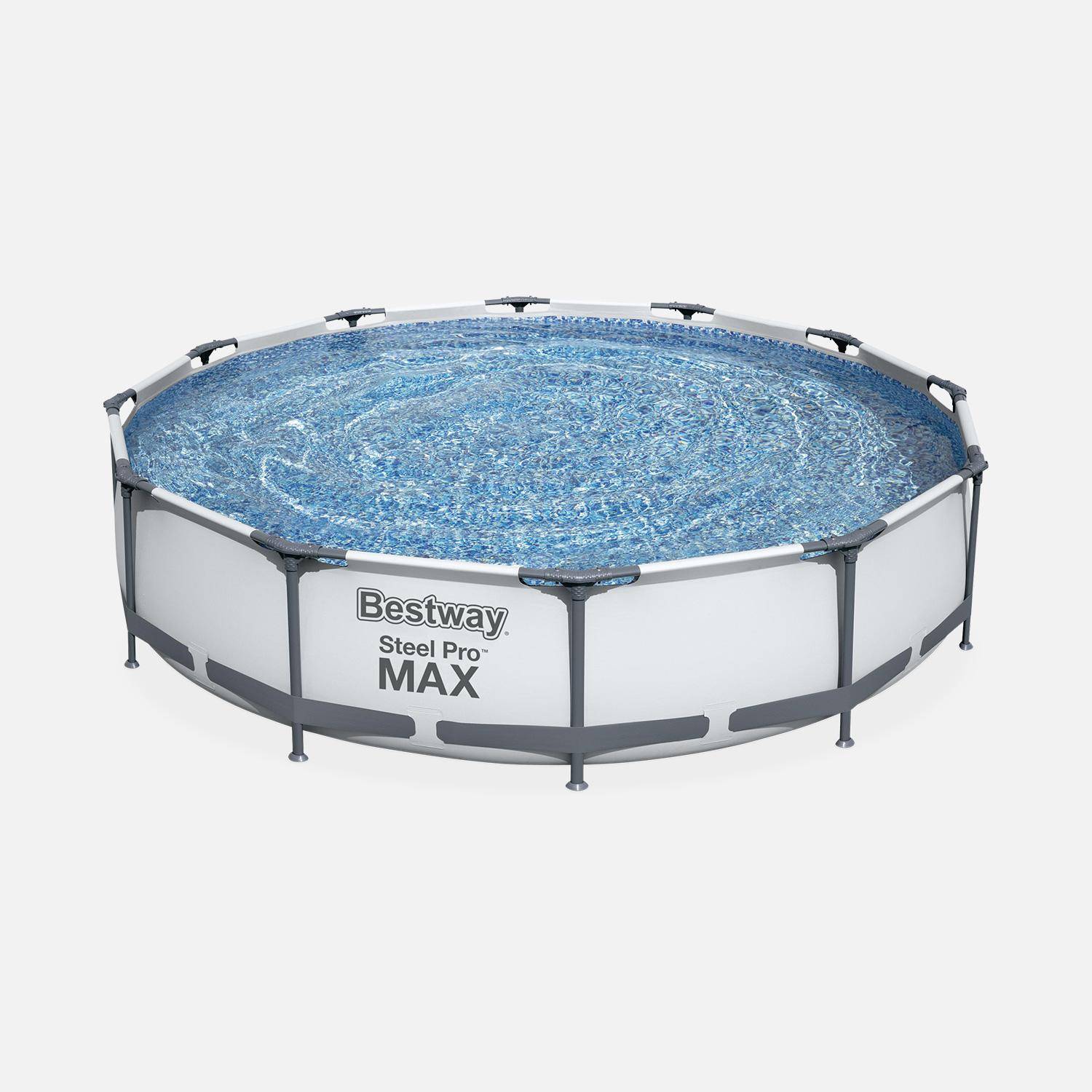 Piscine tubulaire BESTWAY - Opalite grise - piscine ronde Ø3,6m avec pompe de filtration, piscine hors sol, armature acier Photo3