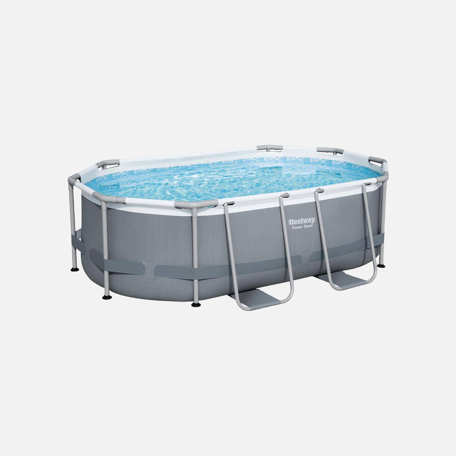 Kit completo de piscina BESTWAY - Spinelle gris - piscina tubular ovalada 3x2 m, bomba de filtración y kit de reparación incluidos  Photo2