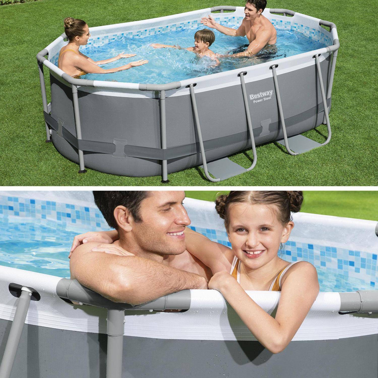 Kit completo piscina BESTWAY - Grigio Spinelle - piscina ovale tubolare 3x2 m, incl. pompa filtro e kit di riparazione  Photo3