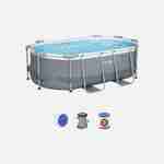 Kit piscine complet BESTWAY – Spinelle grise – piscine ovale tubulaire 3x2 m, pompe de filtration et kit de réparation inclus  Photo1