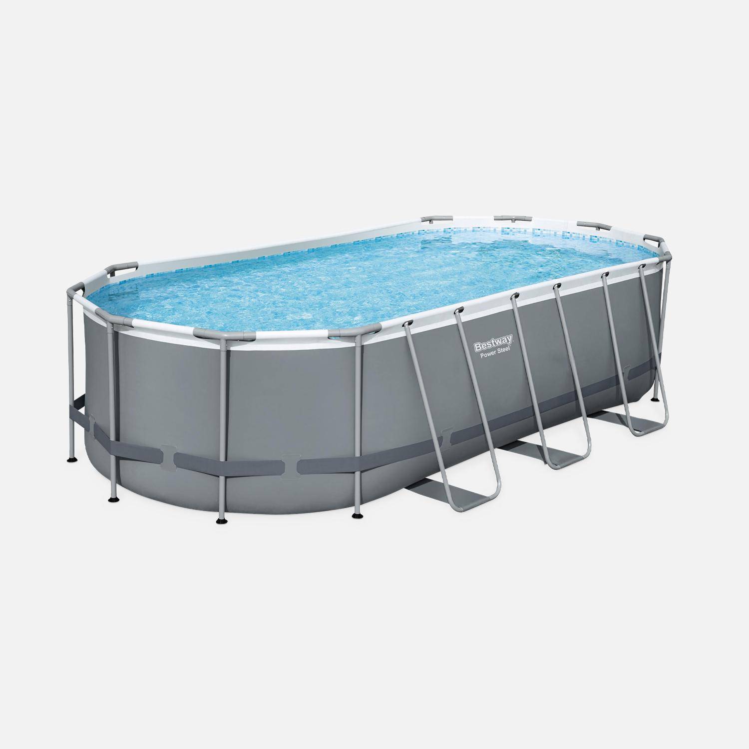 Kit de piscina desmontable BESTWAY - Spinelle gris - piscina tubular ovalada de 5x3 m, bomba de filtración, escalera, lona, difusor químico ChemConnect, estructura de acero para piscinas sobre suelo Photo2