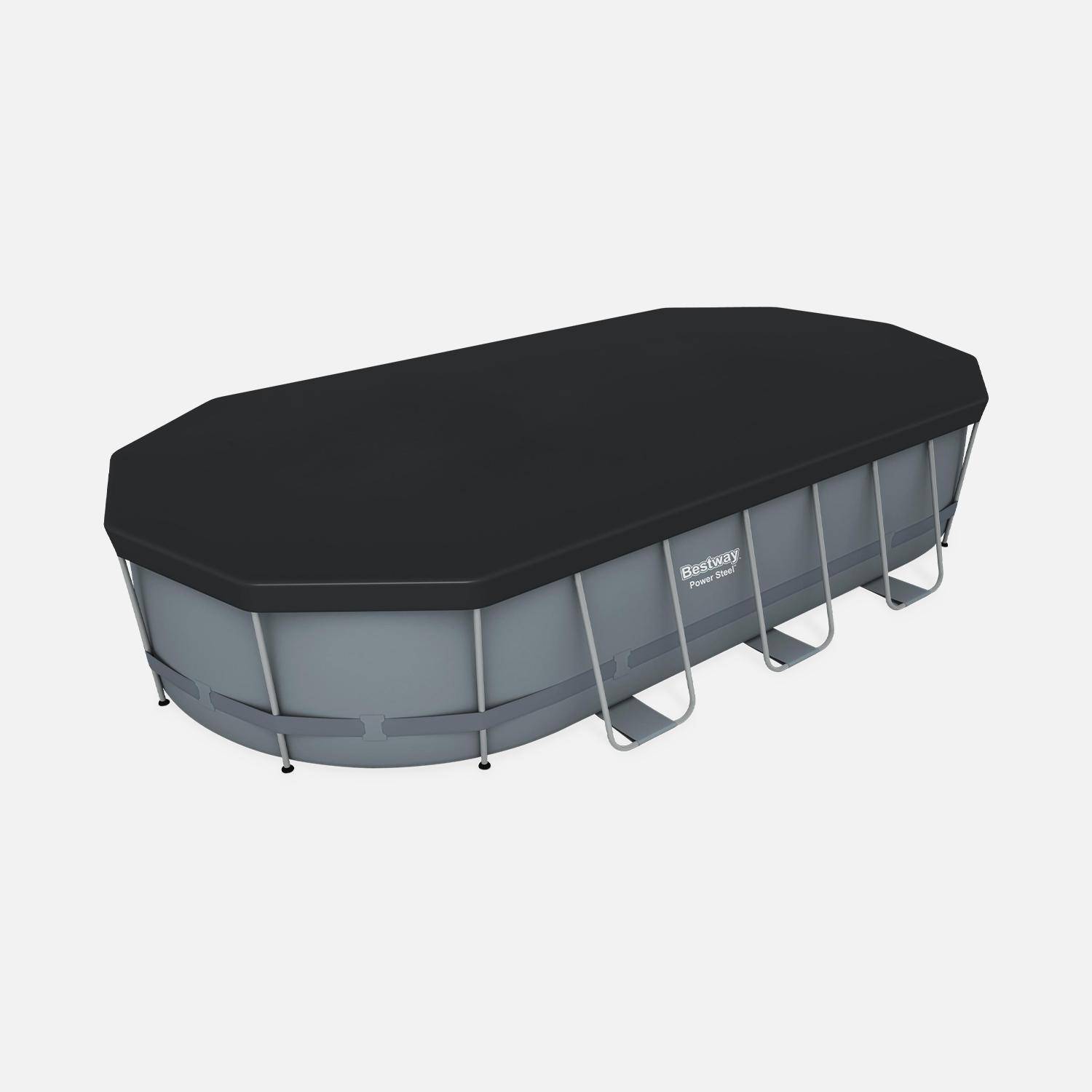 Kit piscine complet BESTWAY – Spinelle grise – piscine ovale tubulaire 5x3 m, pompe de filtration, échelle, bâche de protection, diffuseur chimique ChemConnect, piscine hors sol armature acier Photo4