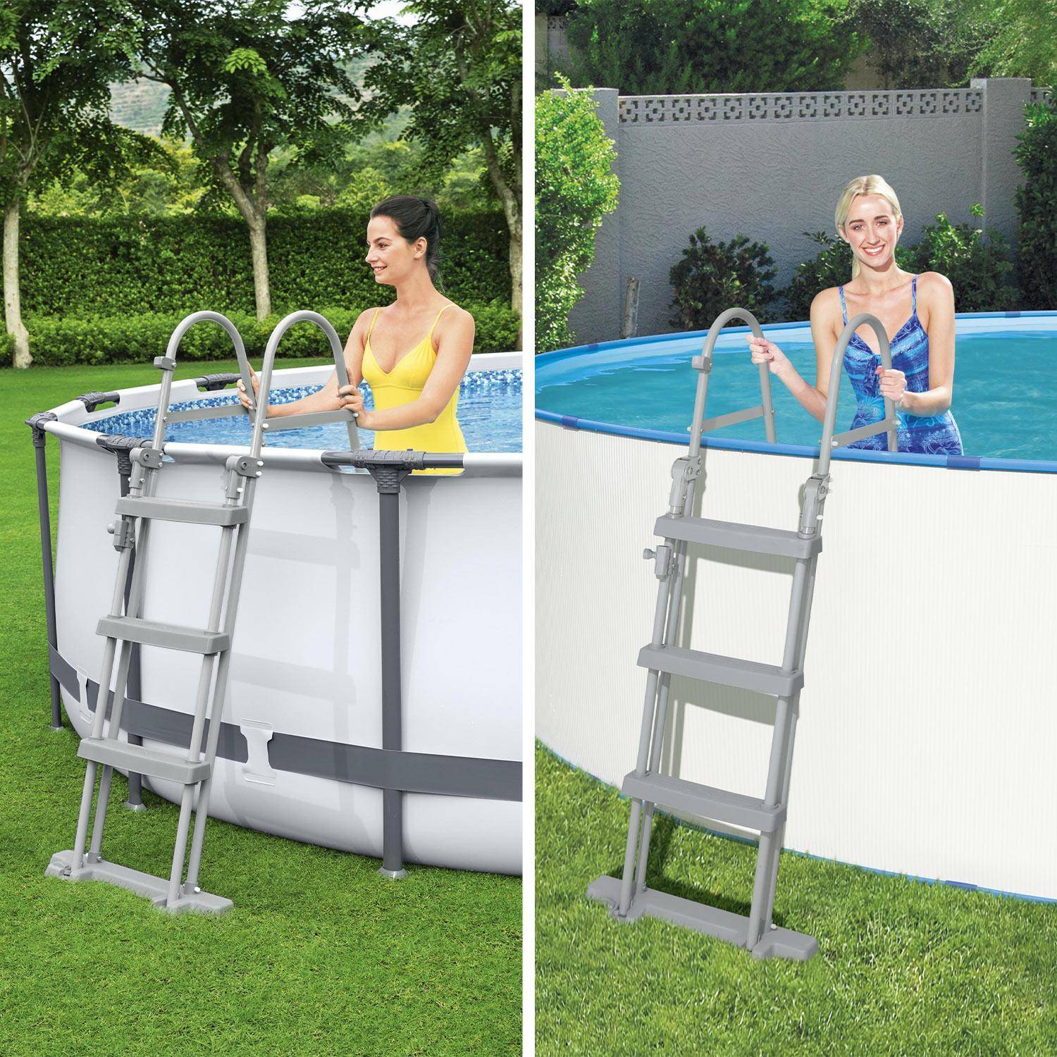 Escalera simétrica sobre suelo con 3 peldaños para piscinas de hasta 107 cm de altura, accesorio para piscinas,sweeek,Photo3