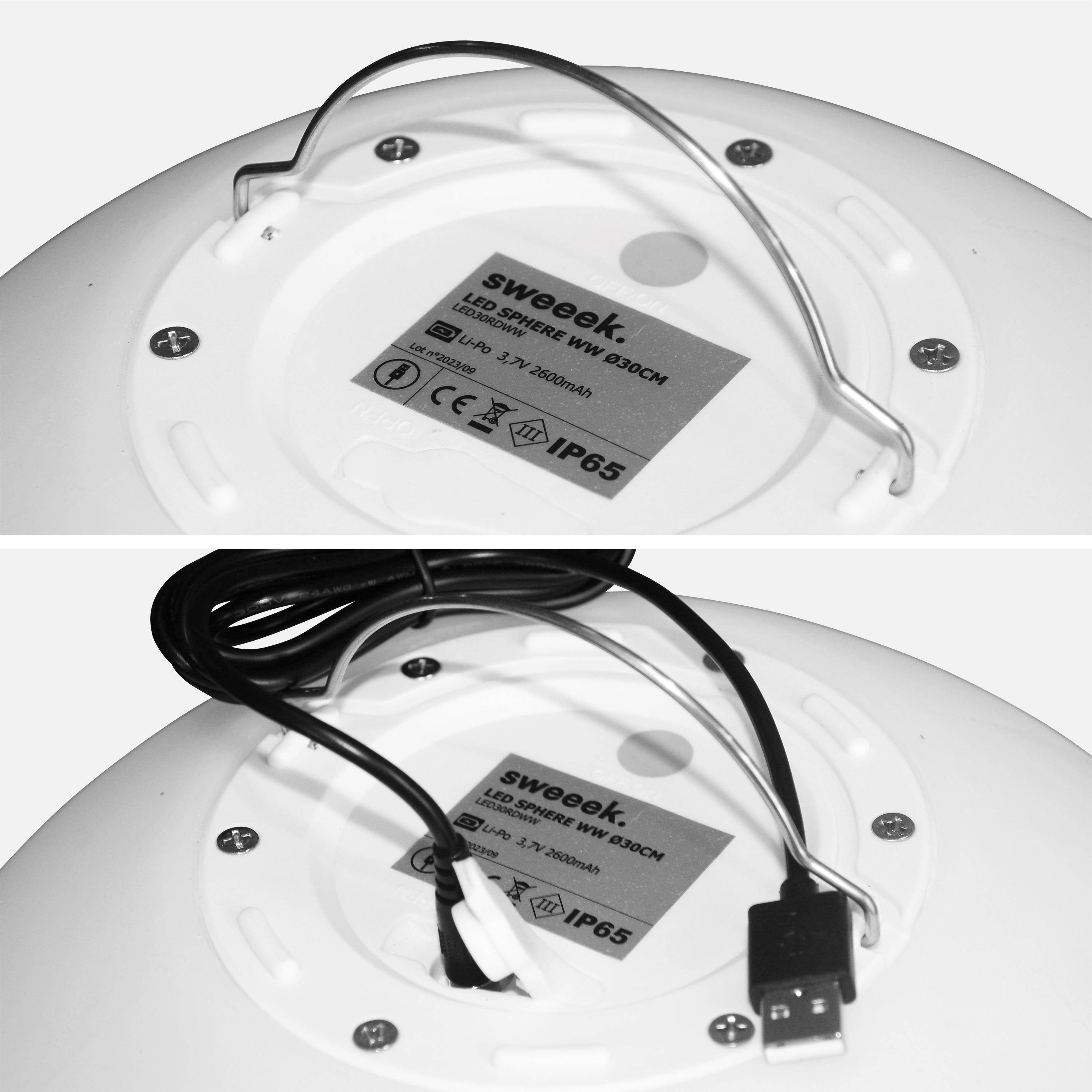 Boule LED 30cm – Sphère décorative lumineuse, Ø30cm, blanc chaud, commande à distance,sweeek,Photo7
