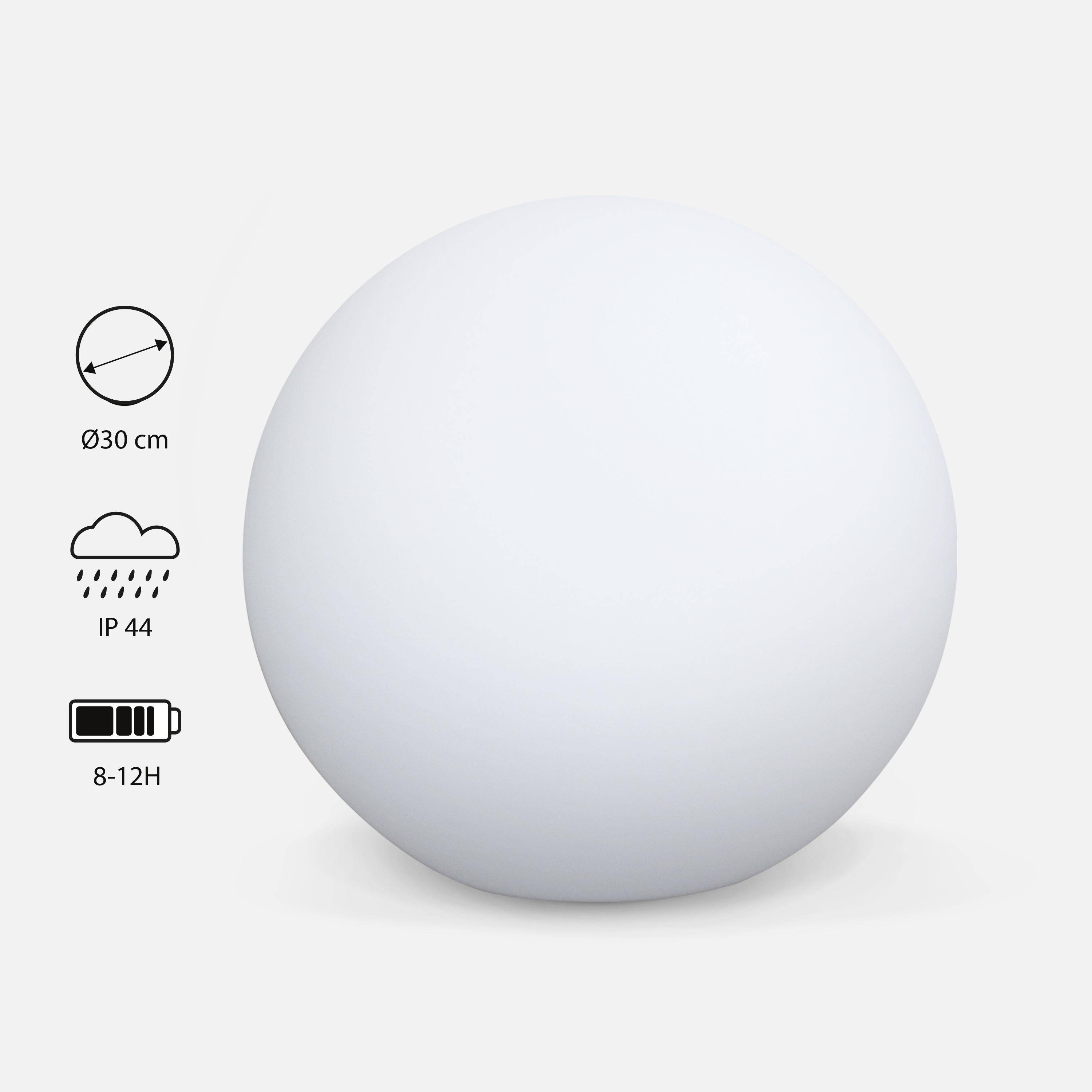 Lampada a sfera LED luce bianca con batteria ricaricabile, Sfera LED, 30x30x28 cm Photo2
