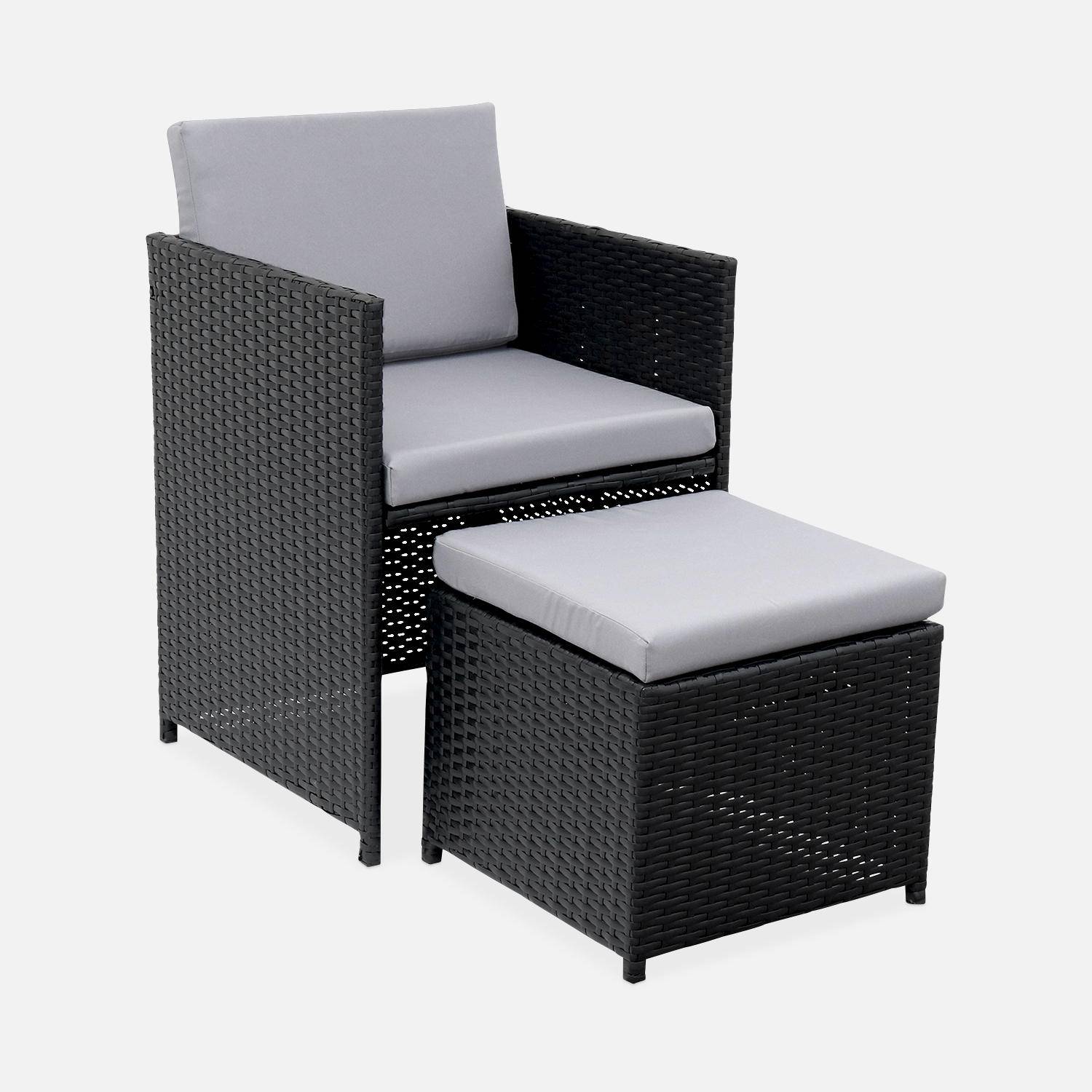 Conjunto de muebles de jardín 6-10 plazas - Fregadero - Color negro, cojines grises, mesa incorporada. Photo3