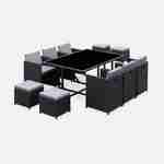 Conjunto de muebles de jardín 6-10 plazas - Fregadero - Color negro, cojines grises, mesa incorporada. Photo2