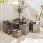 Salon de jardin 6-10 places - Vabo - Coloris Nuances de gris, Coussins gris chiné, table encastrable. Photo1